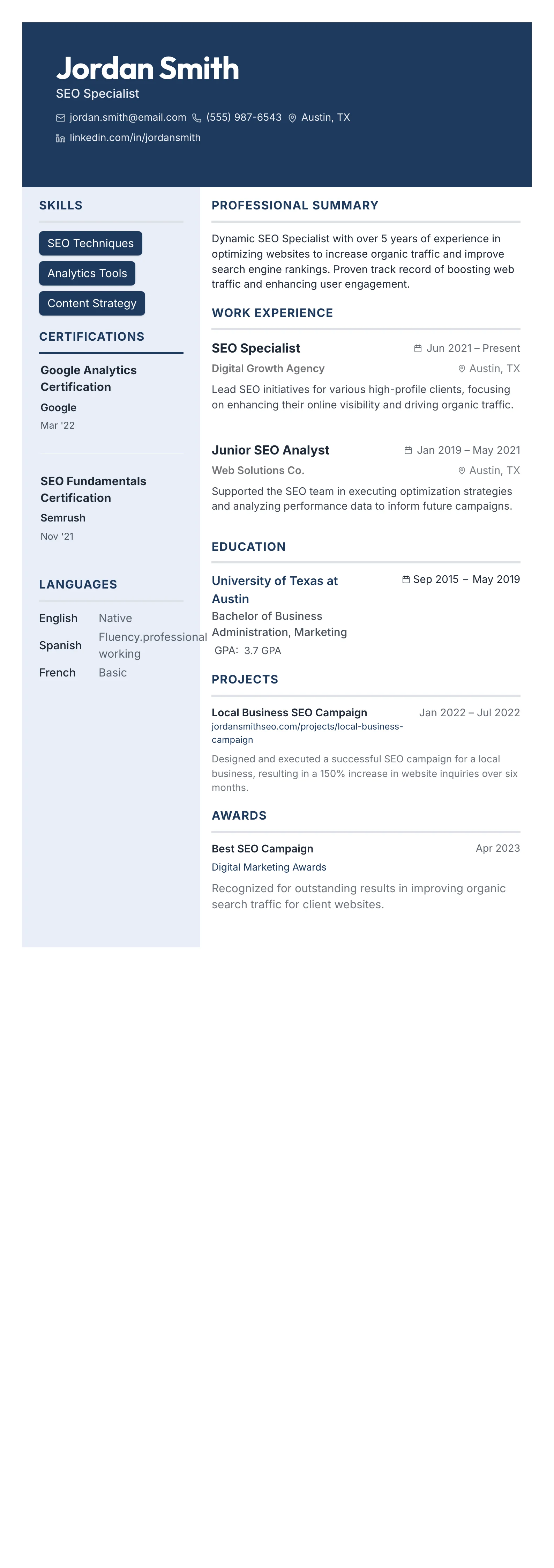 Bold Name Hero template preview