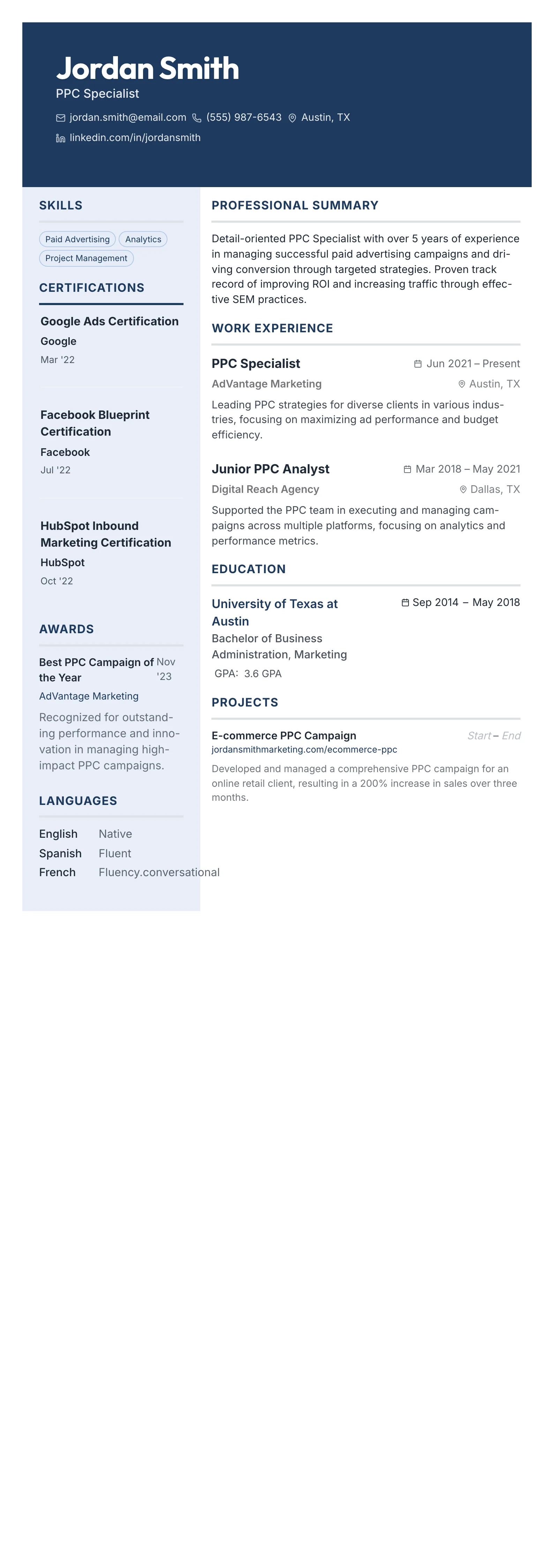 Bold Name Hero template preview