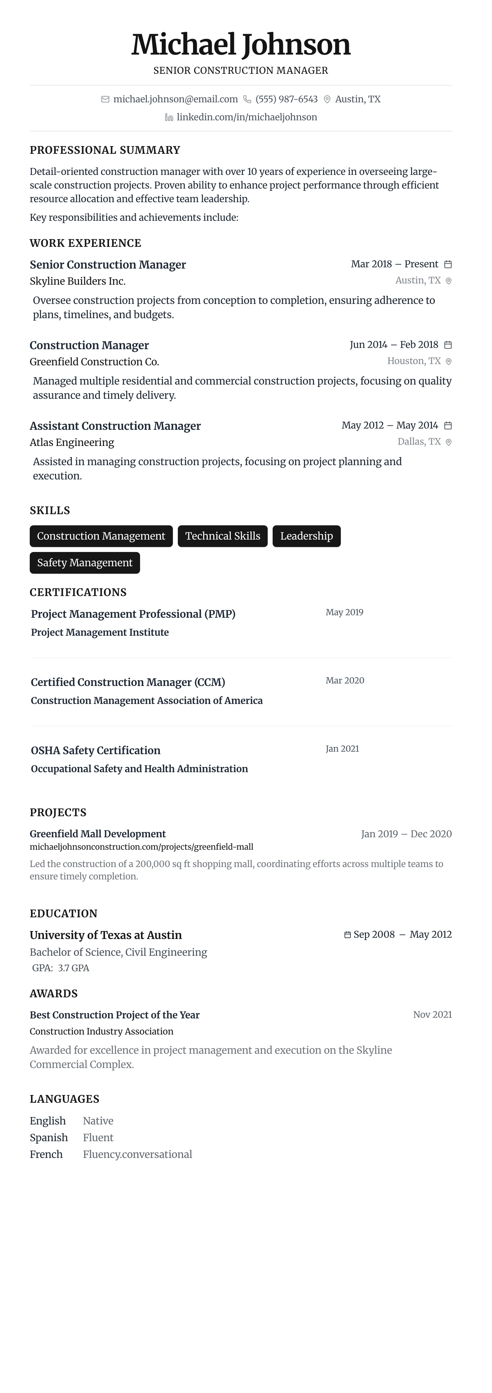 Minimalist Centered template preview