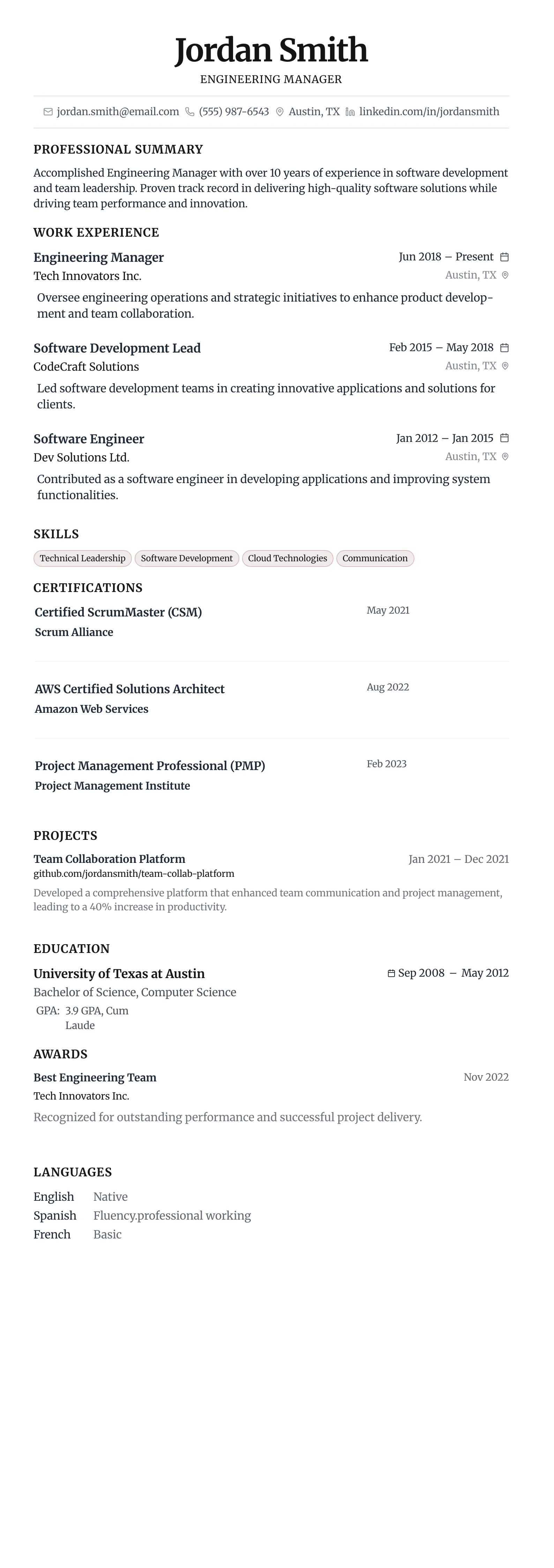 Minimalist Centered template preview