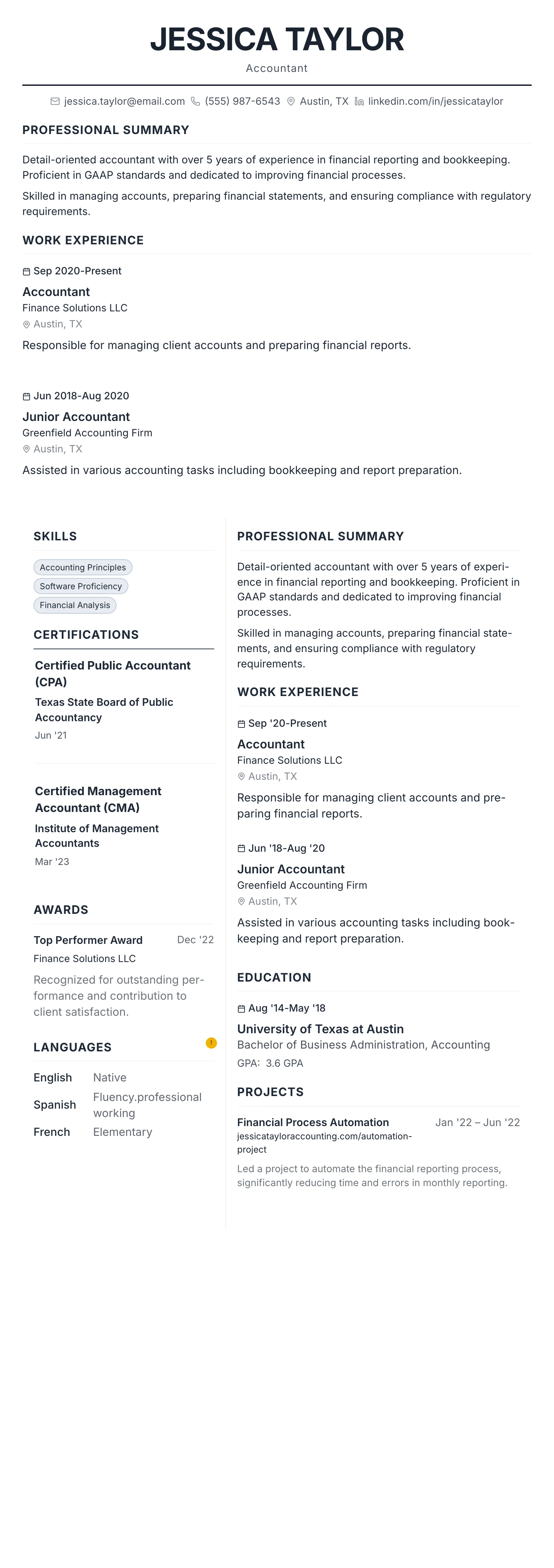 Professional template preview