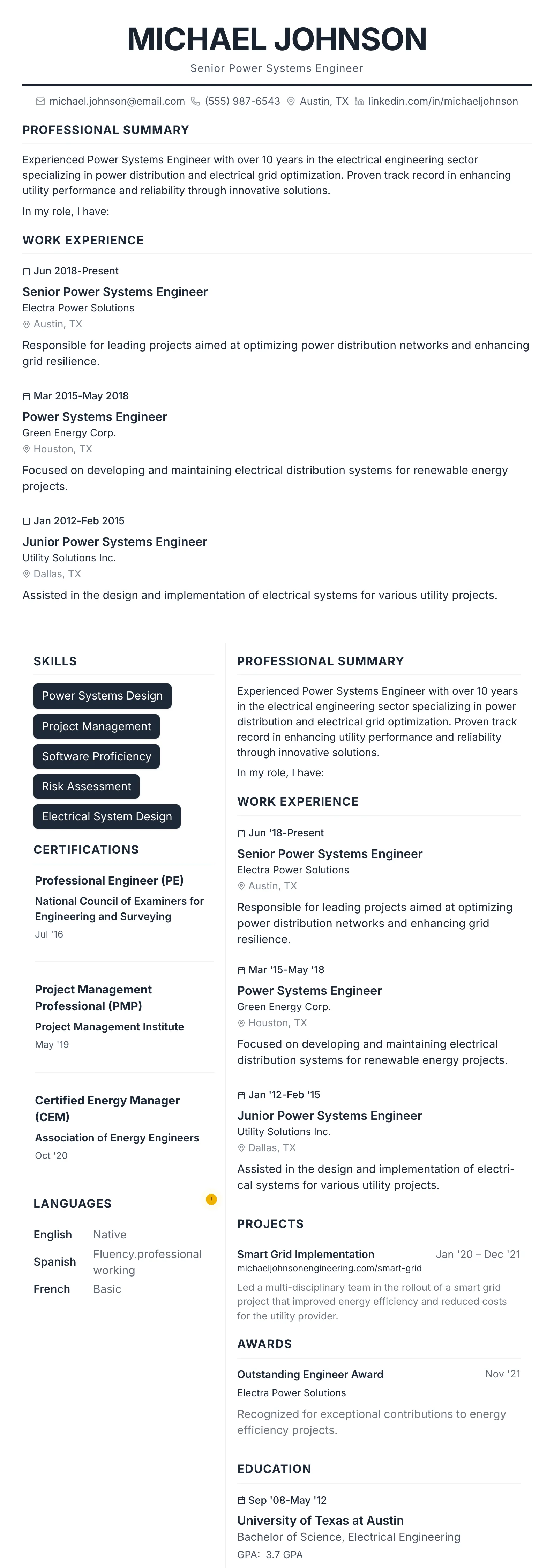 Professional template preview