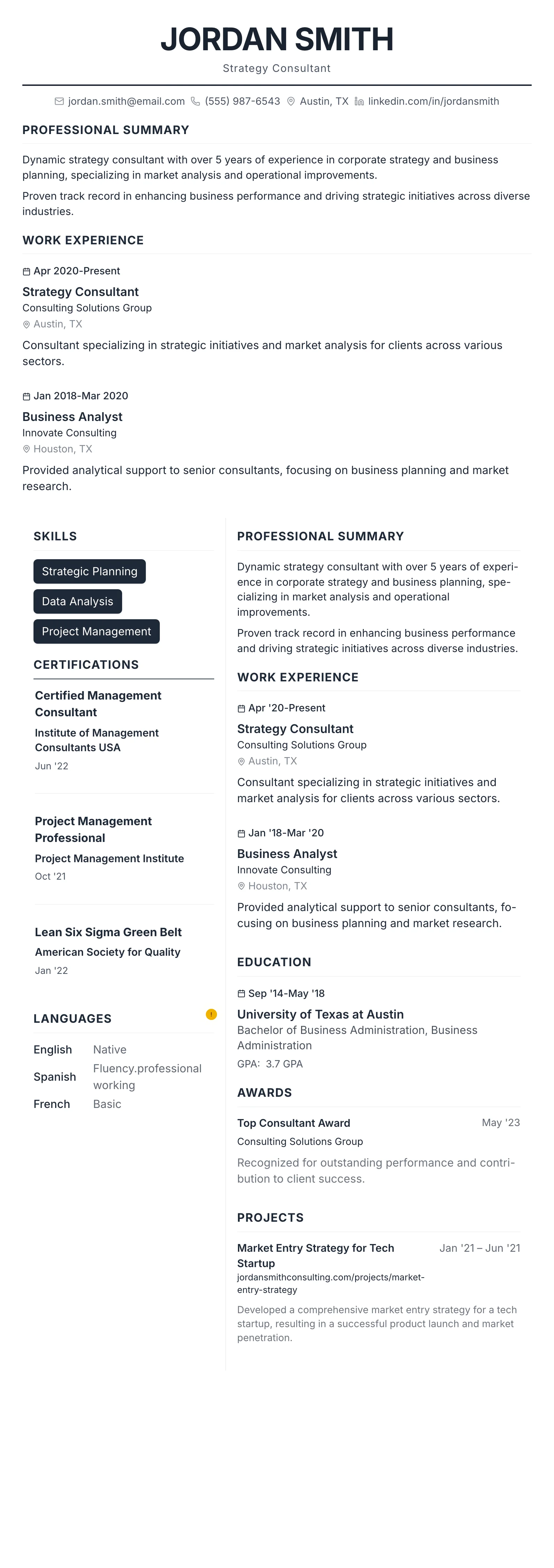 Professional template preview