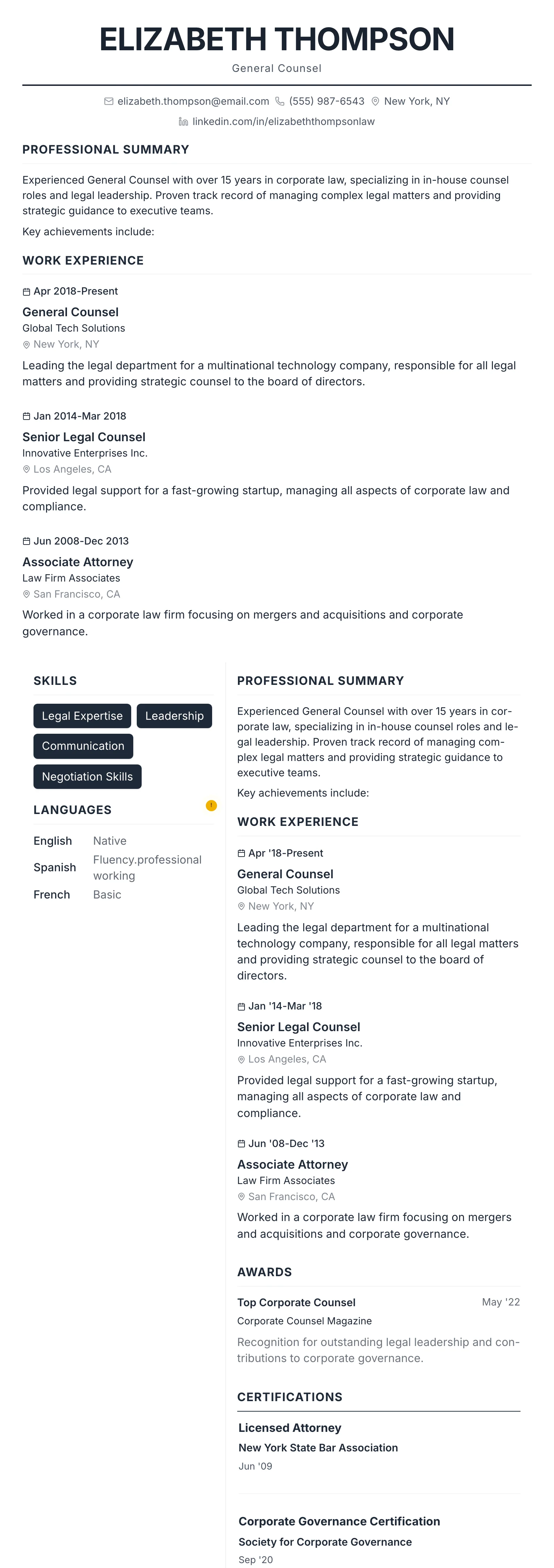 Professional template preview