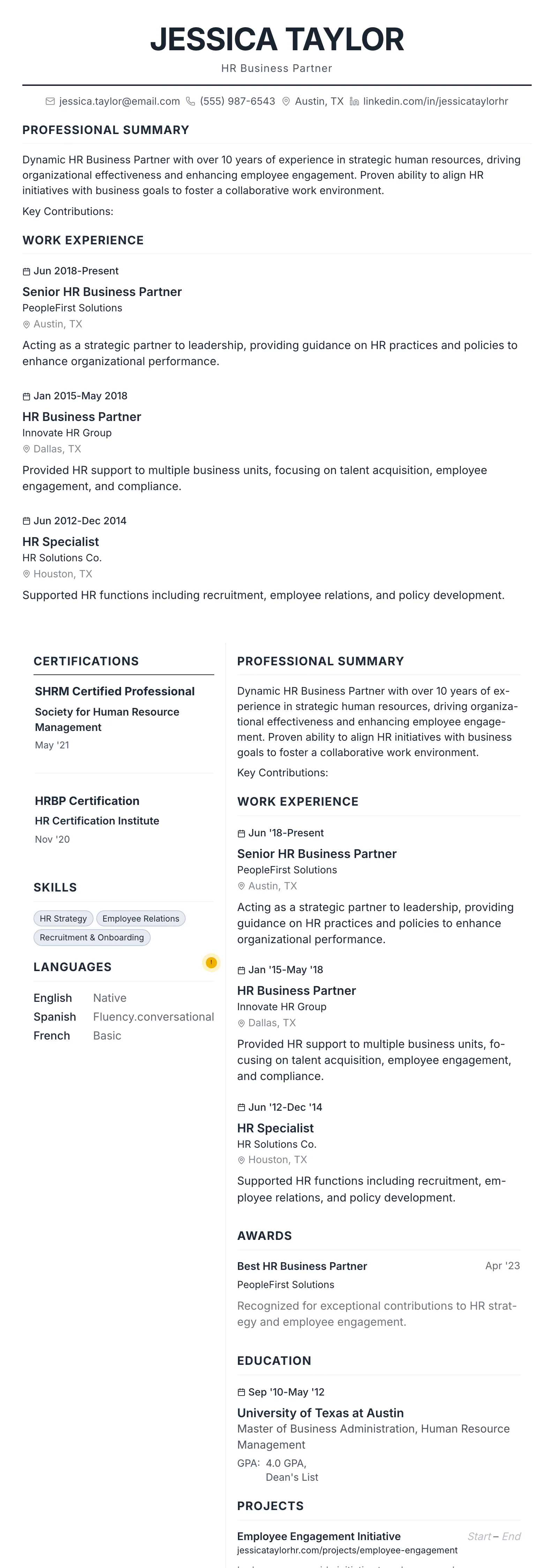 Professional template preview