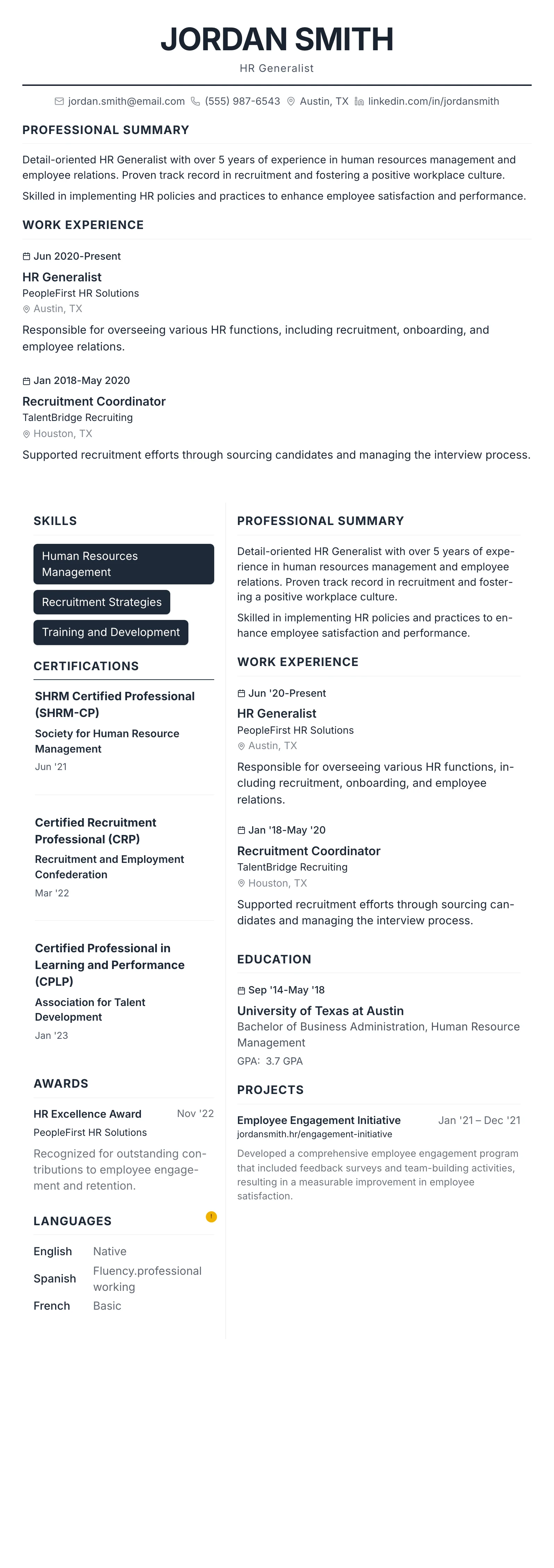 Professional template preview