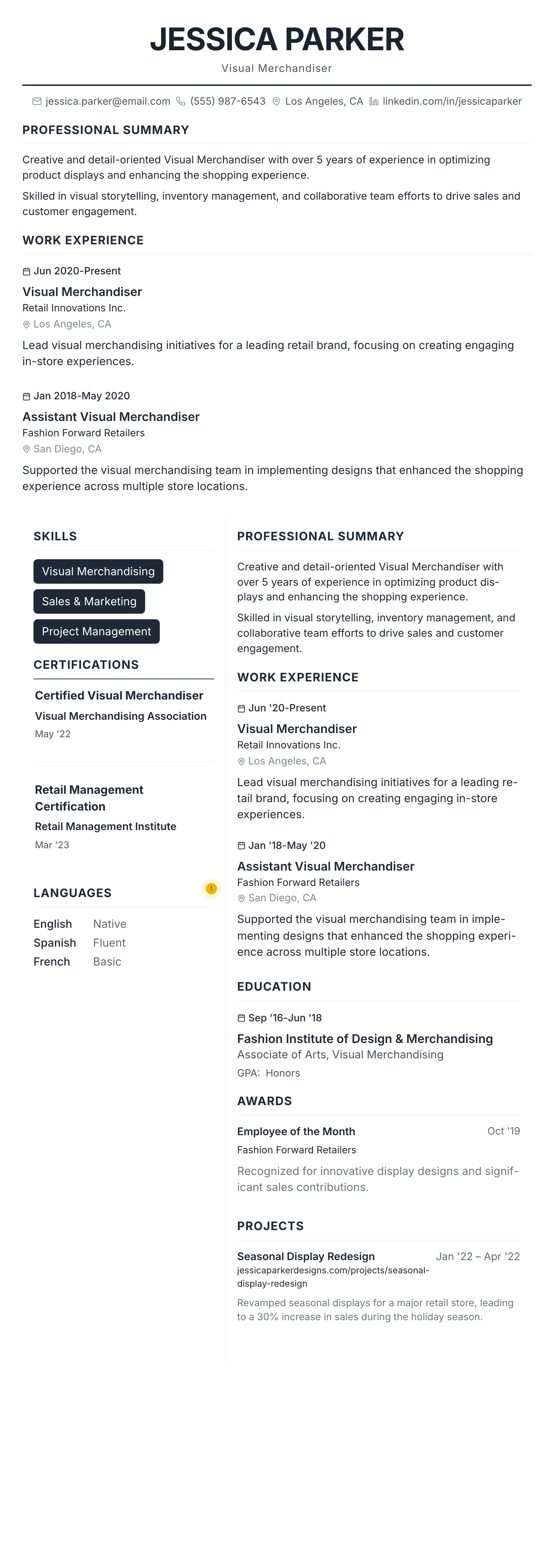 Professional template preview