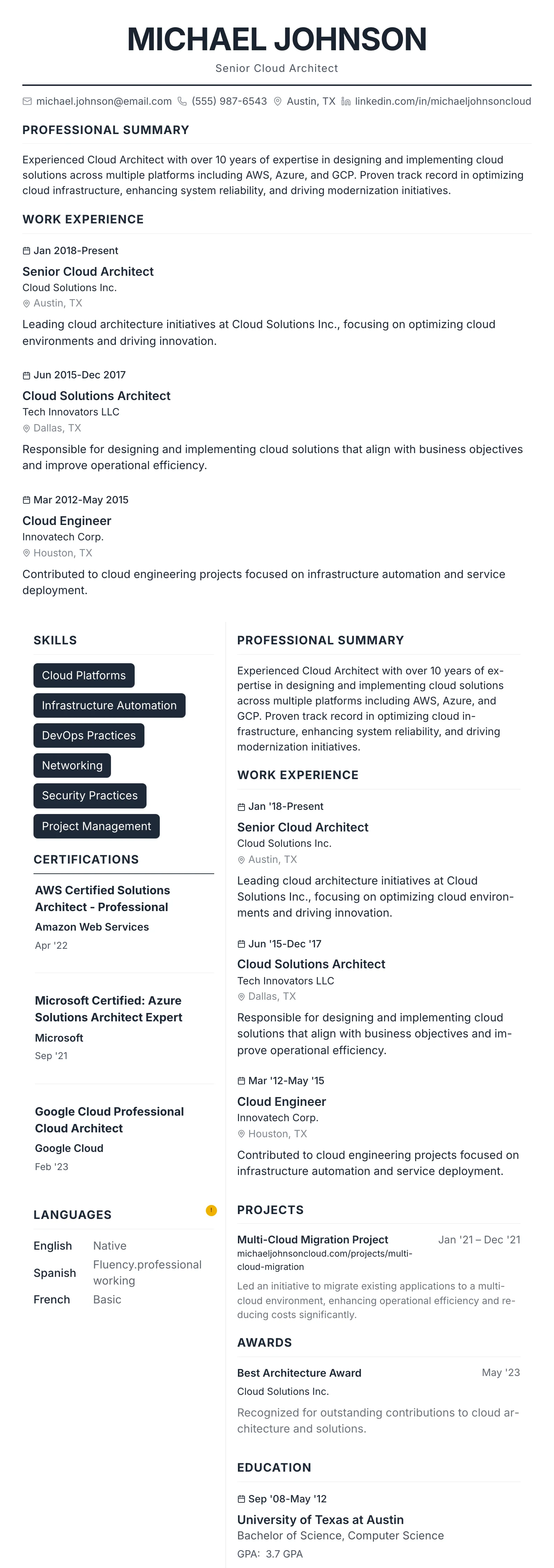 Professional template preview