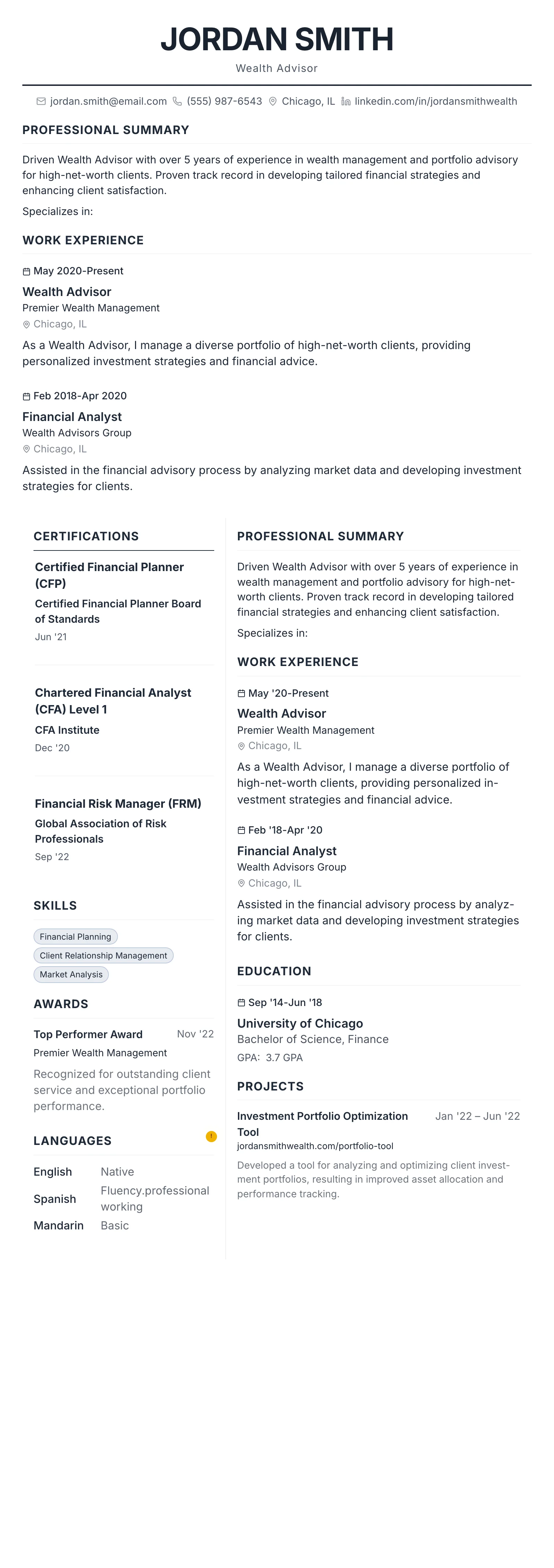 Professional template preview