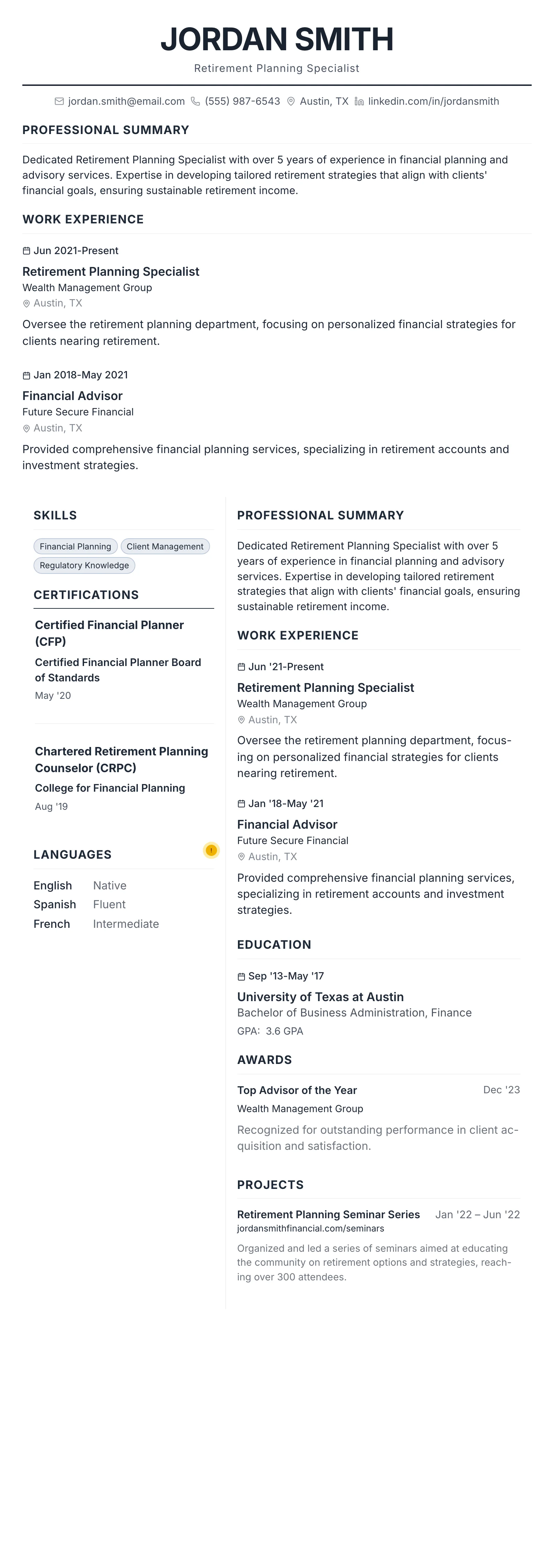 Professional template preview