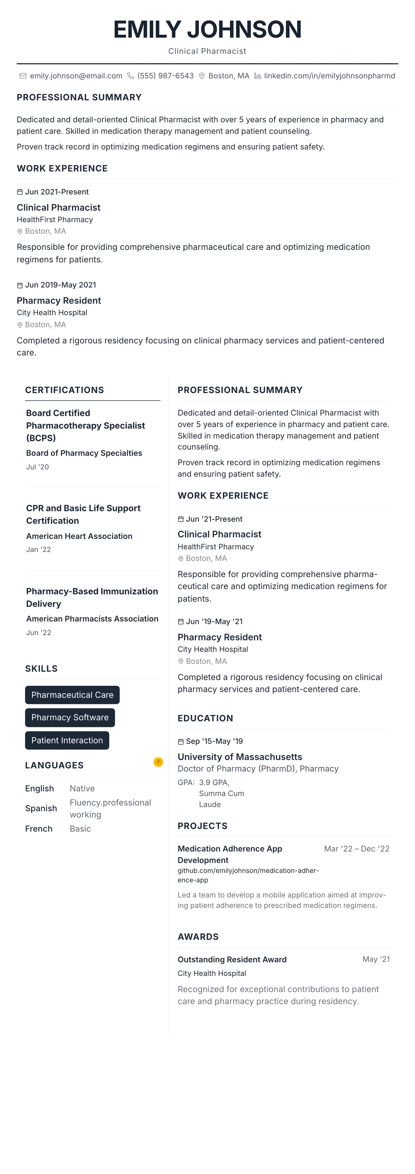 Professional template preview