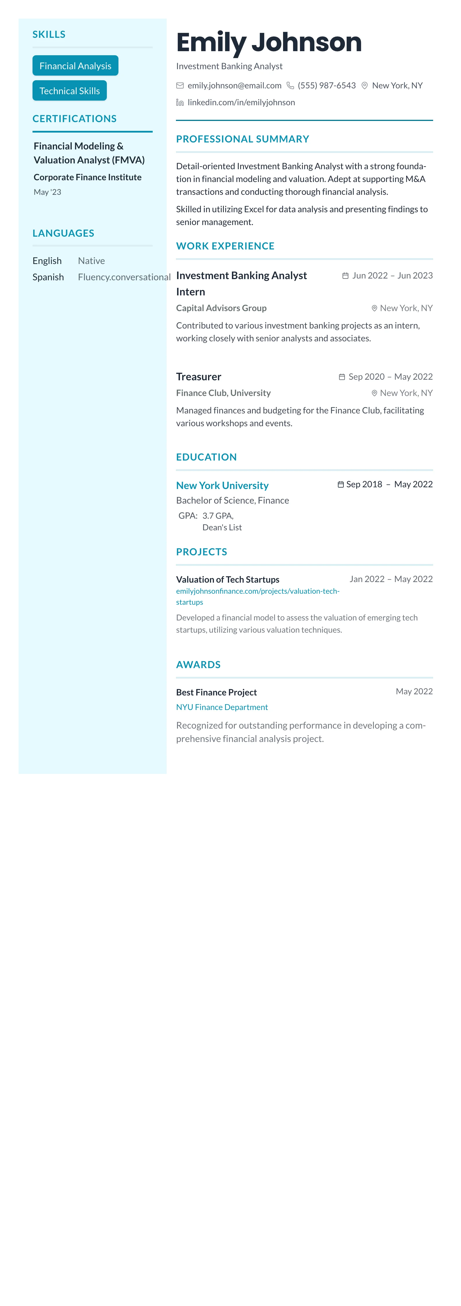 Teal Sidebar Modern template preview