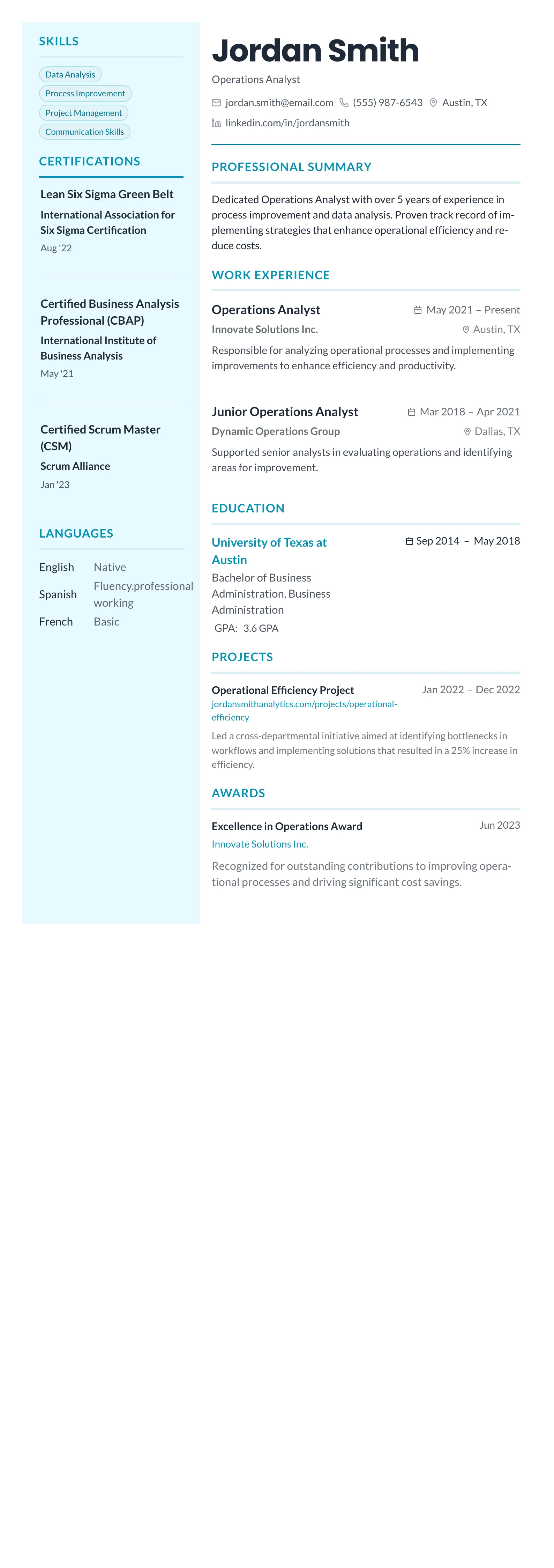 Teal Sidebar Modern template preview