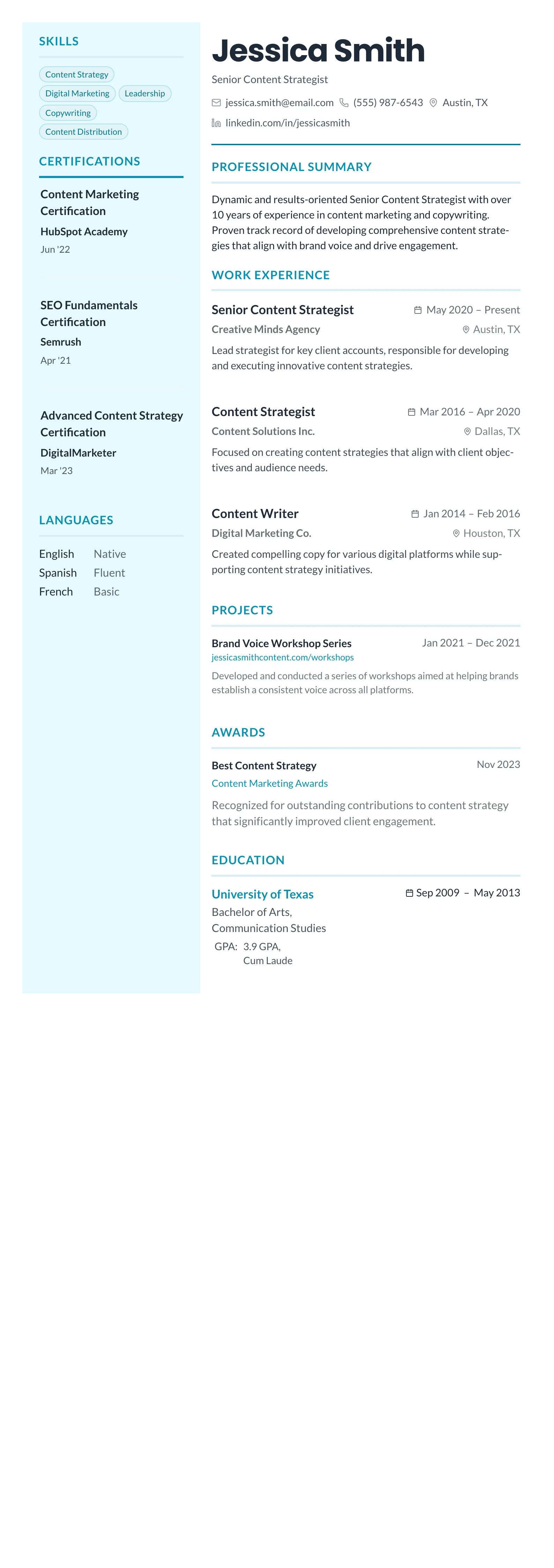 Teal Sidebar Modern template preview