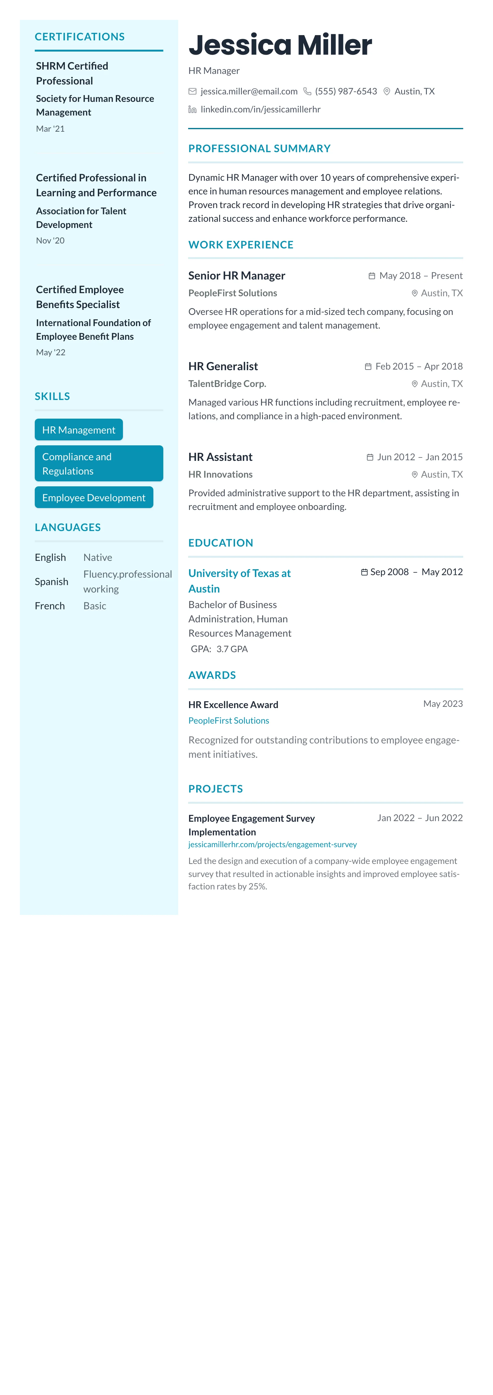 Teal Sidebar Modern template preview