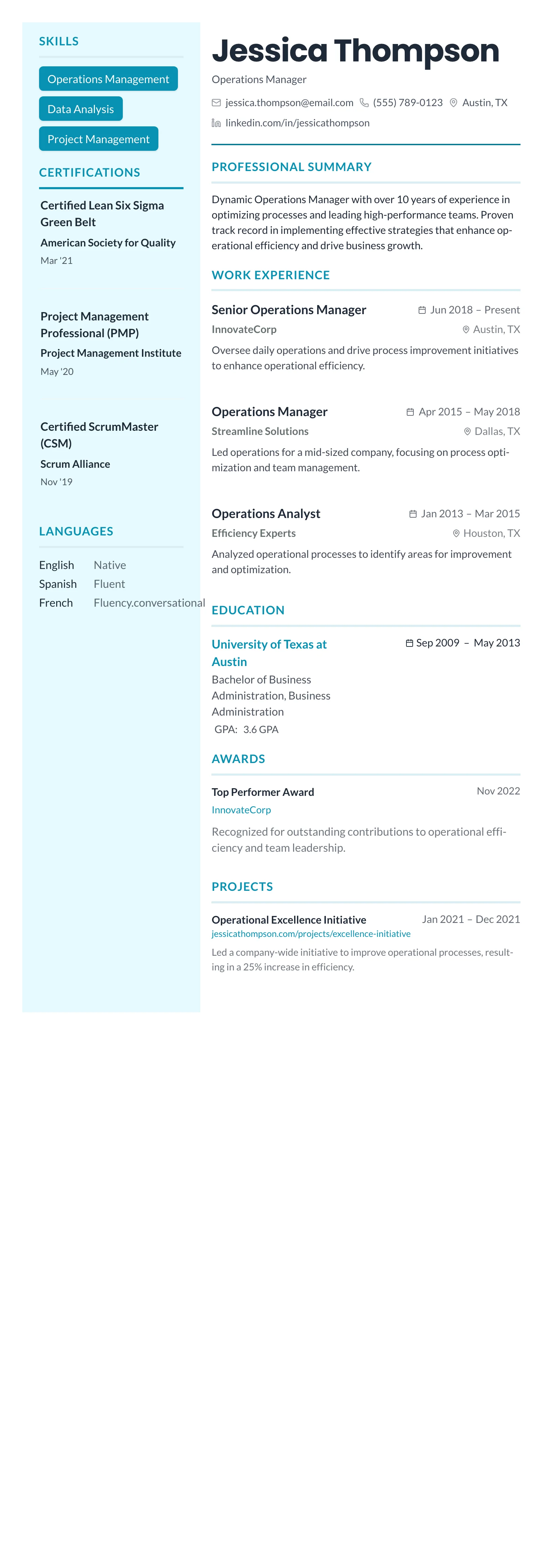 Teal Sidebar Modern template preview