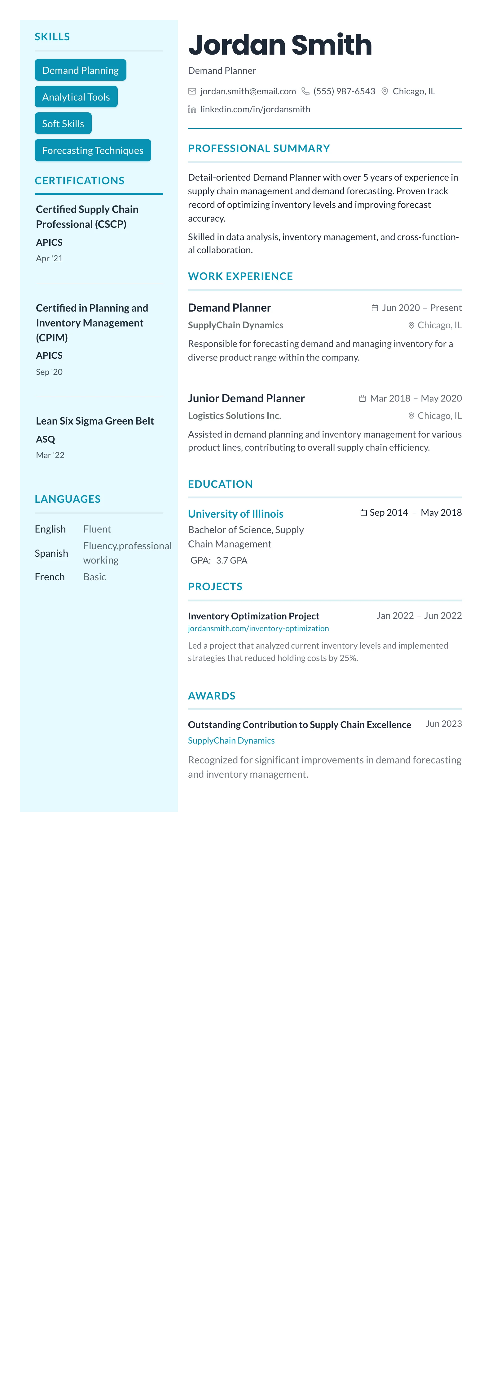 Teal Sidebar Modern template preview