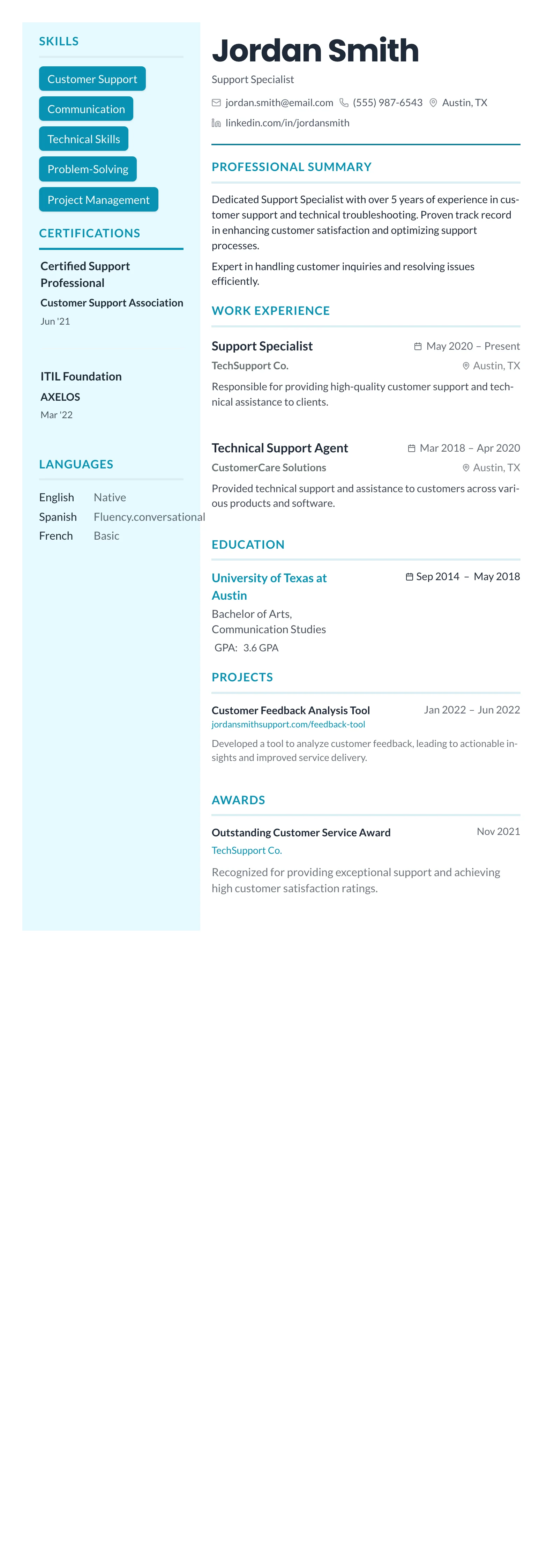 Teal Sidebar Modern template preview