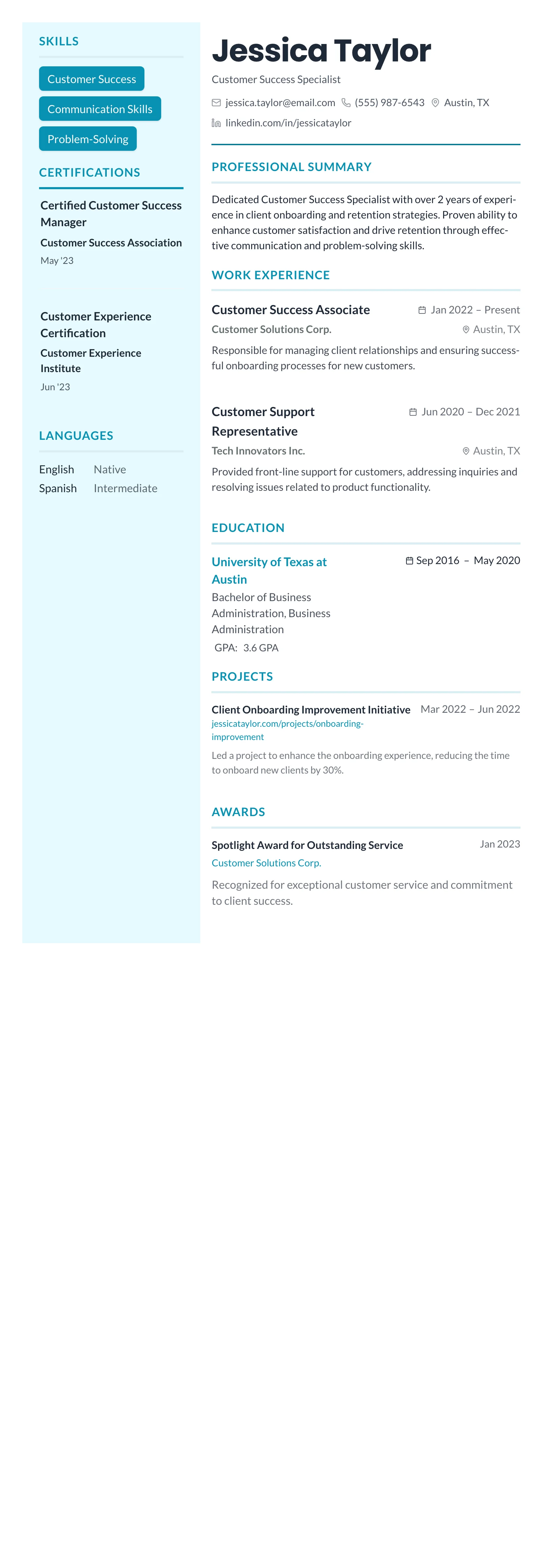 Teal Sidebar Modern template preview