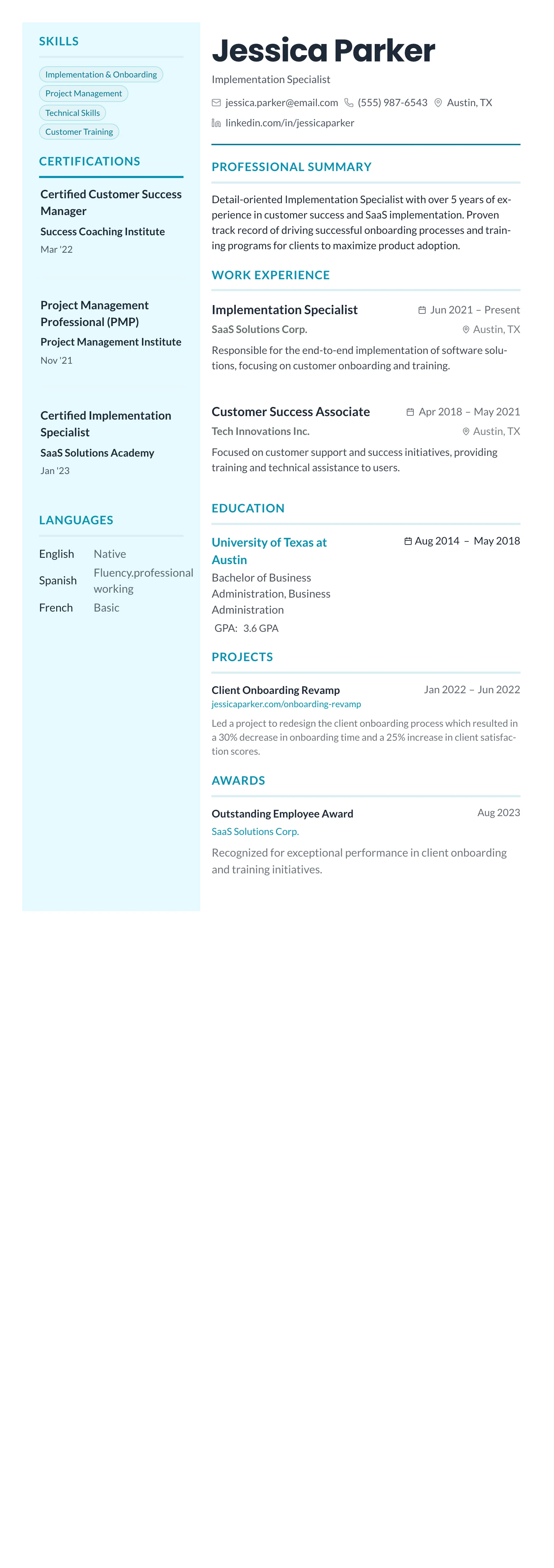 Teal Sidebar Modern template preview