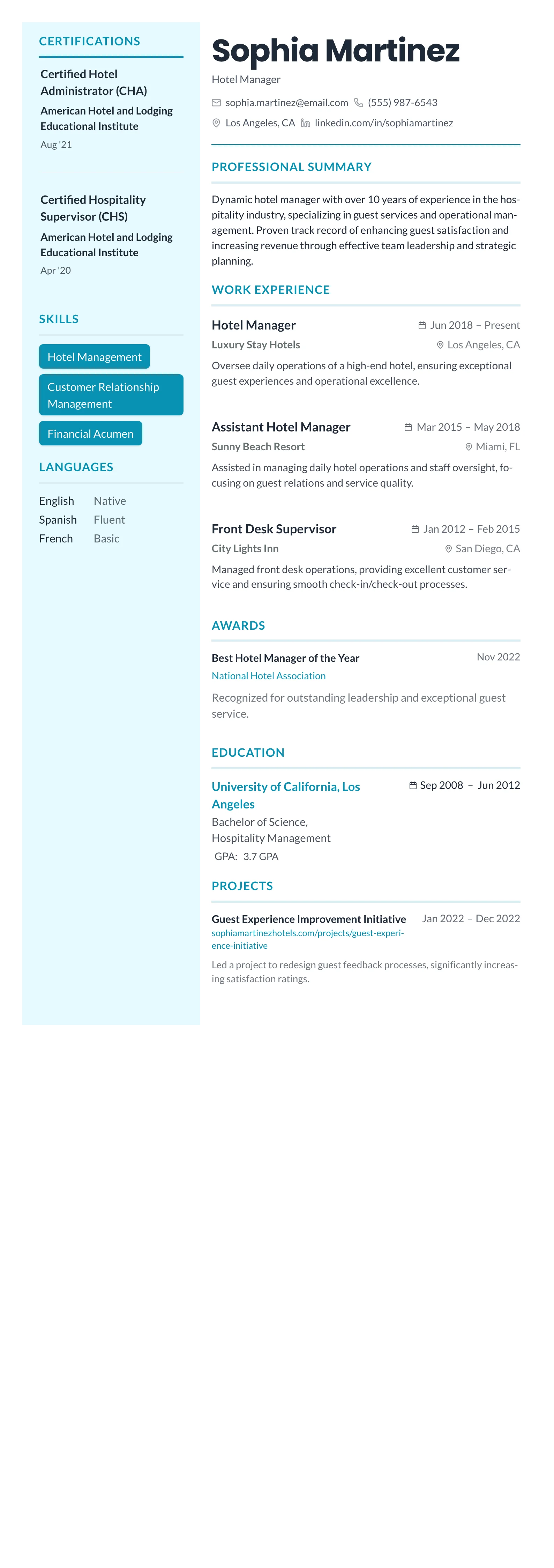Teal Sidebar Modern template preview