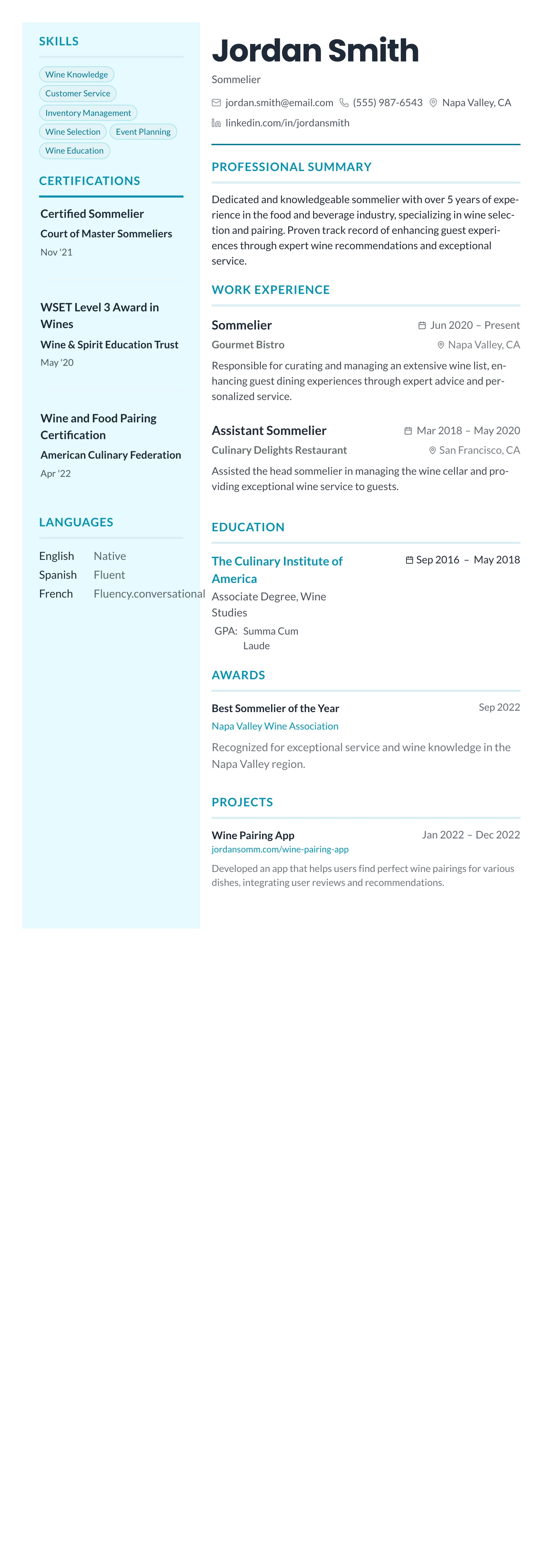 Teal Sidebar Modern template preview