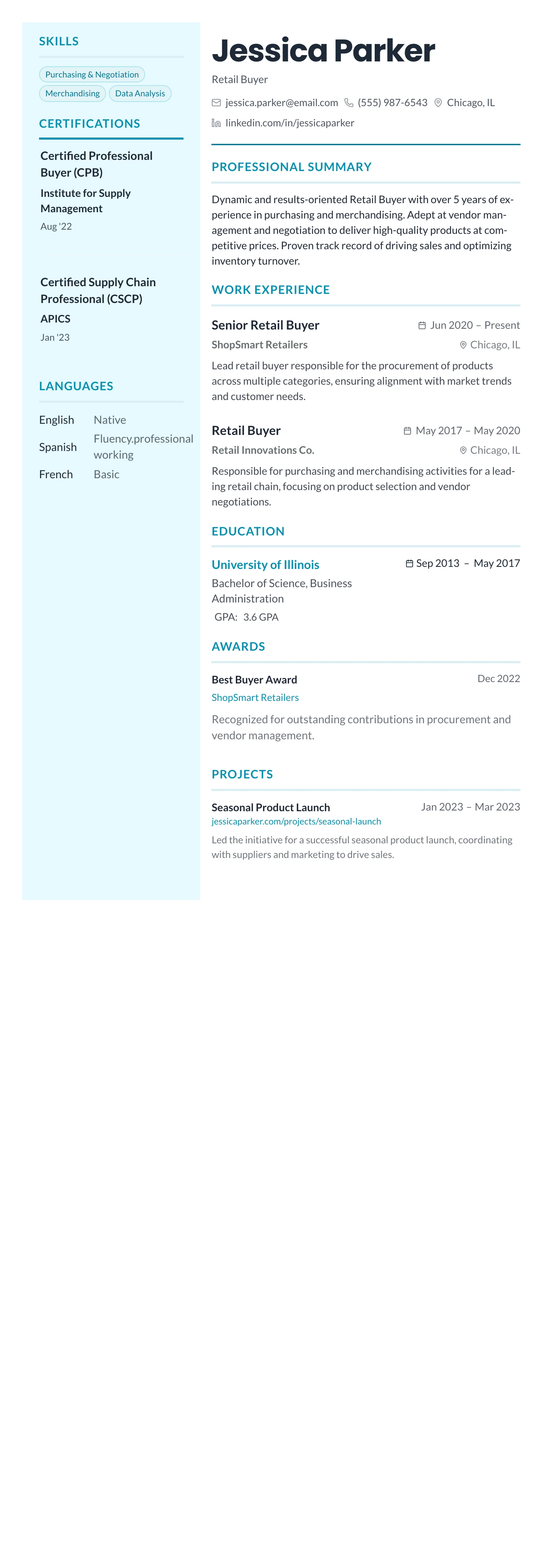 Teal Sidebar Modern template preview