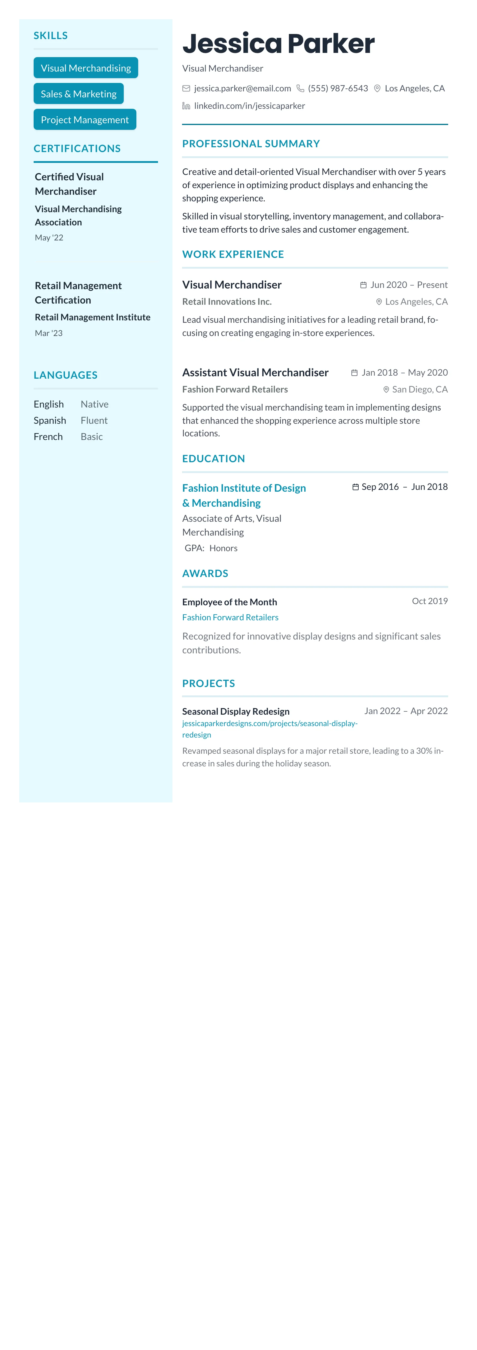 Teal Sidebar Modern template preview