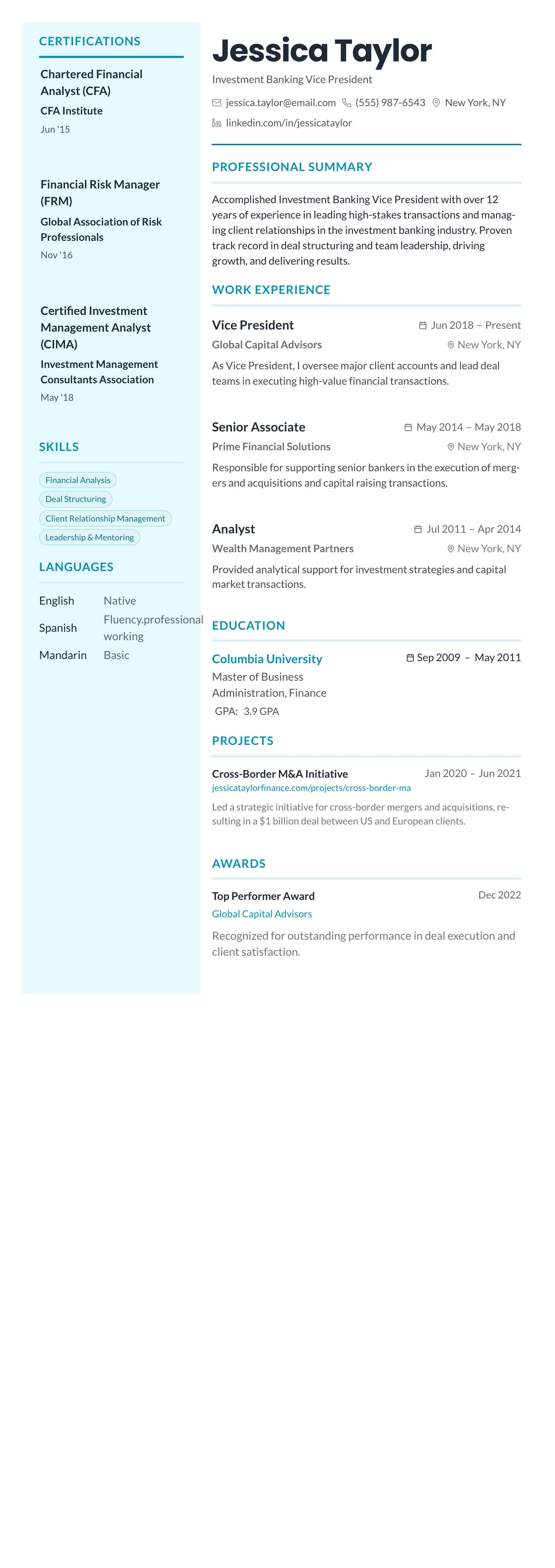 Teal Sidebar Modern template preview