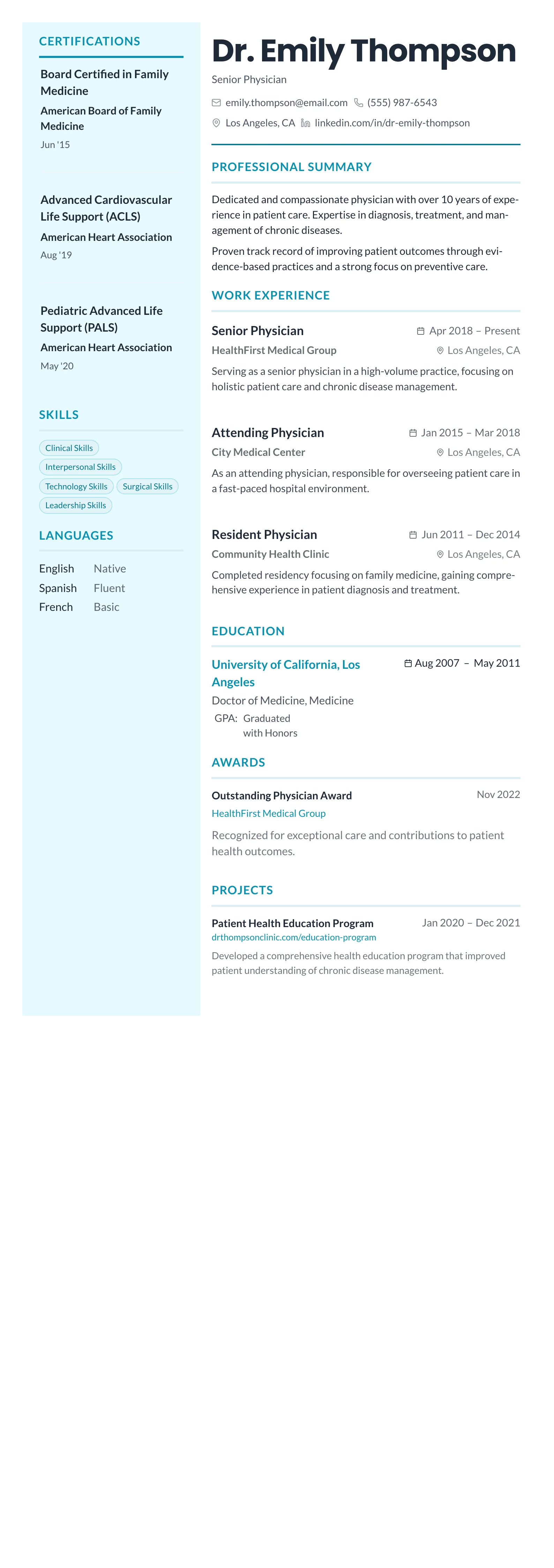 Teal Sidebar Modern template preview