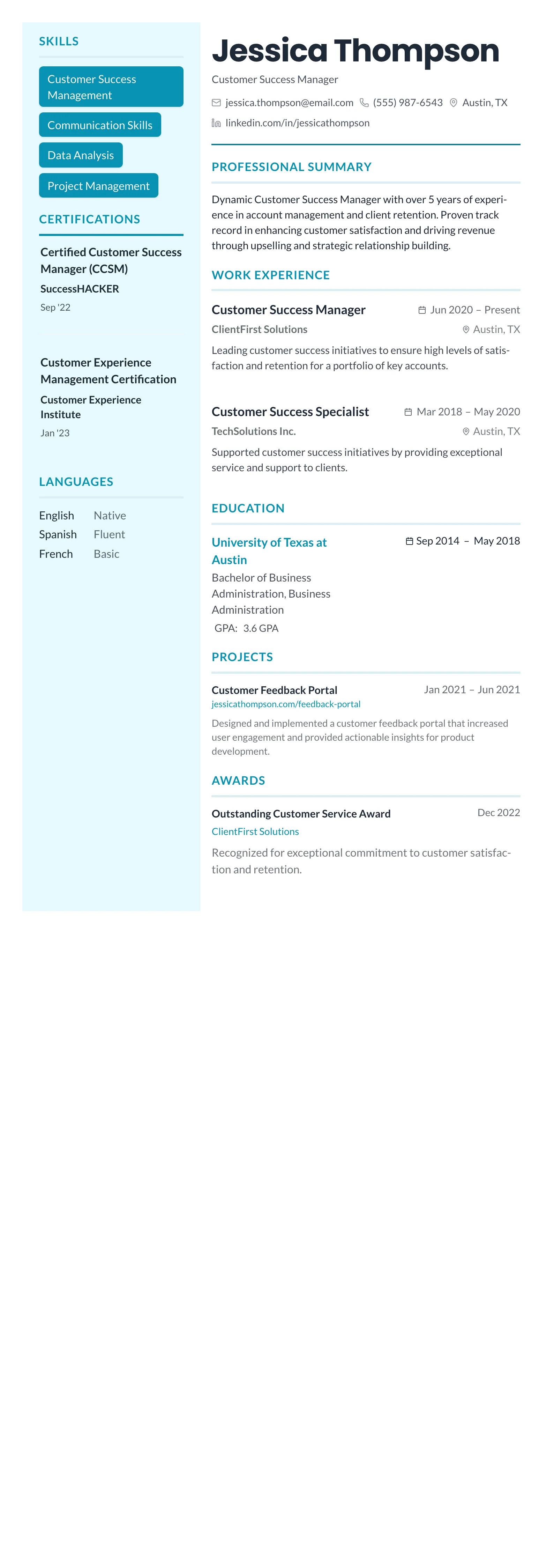 Teal Sidebar Modern template preview