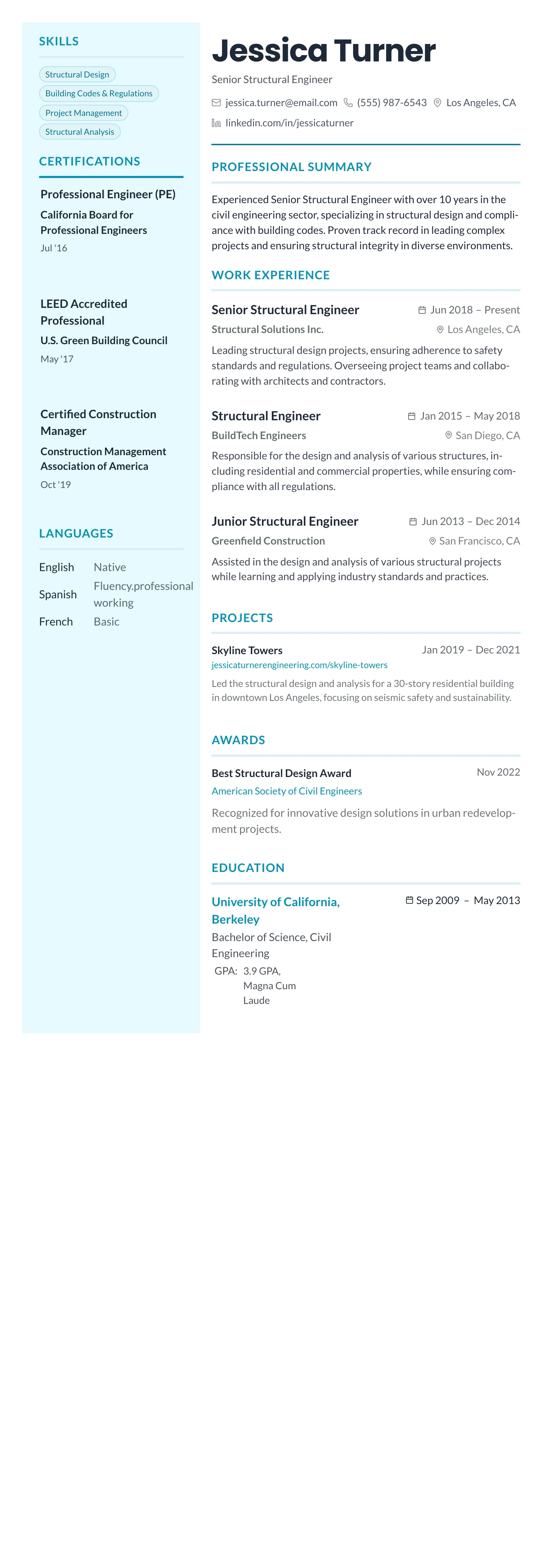 Teal Sidebar Modern template preview