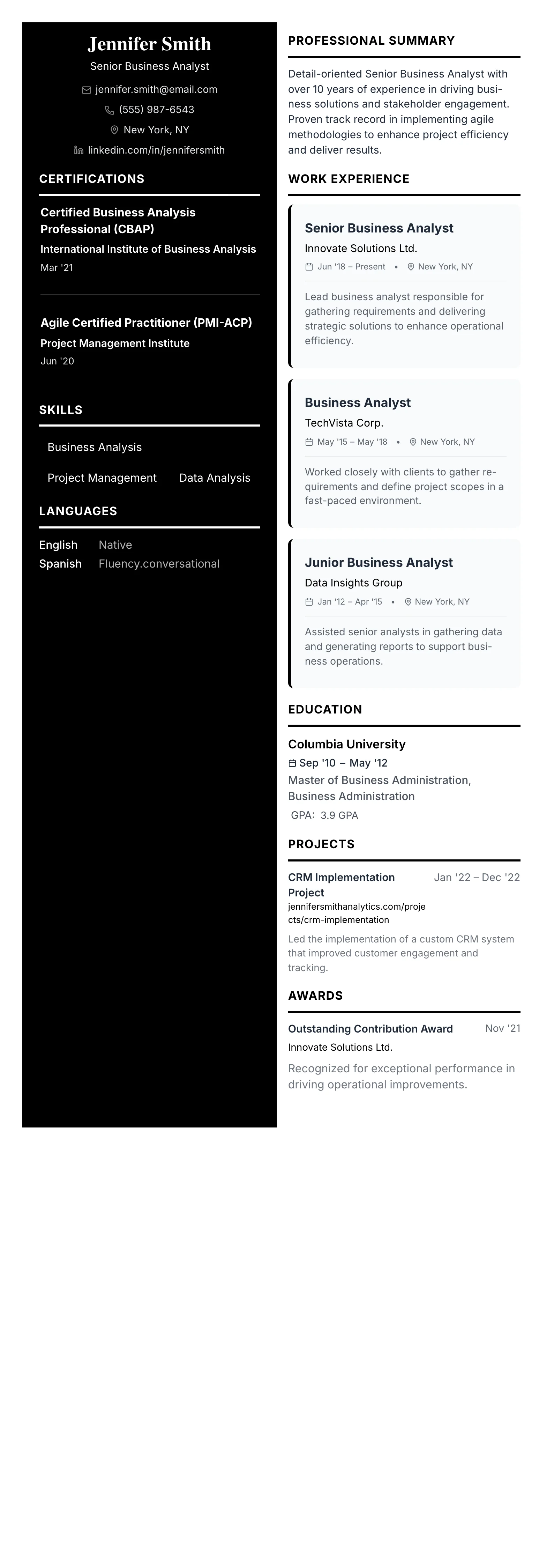 The 50/50 Split template preview