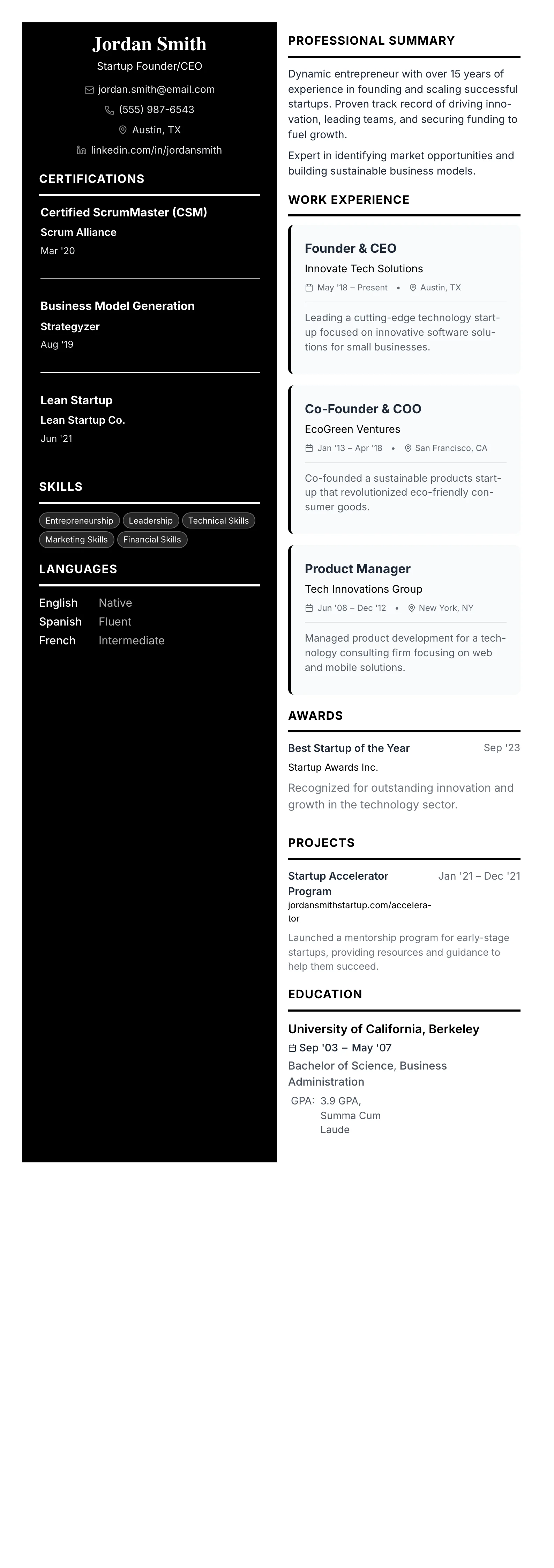 The 50/50 Split template preview