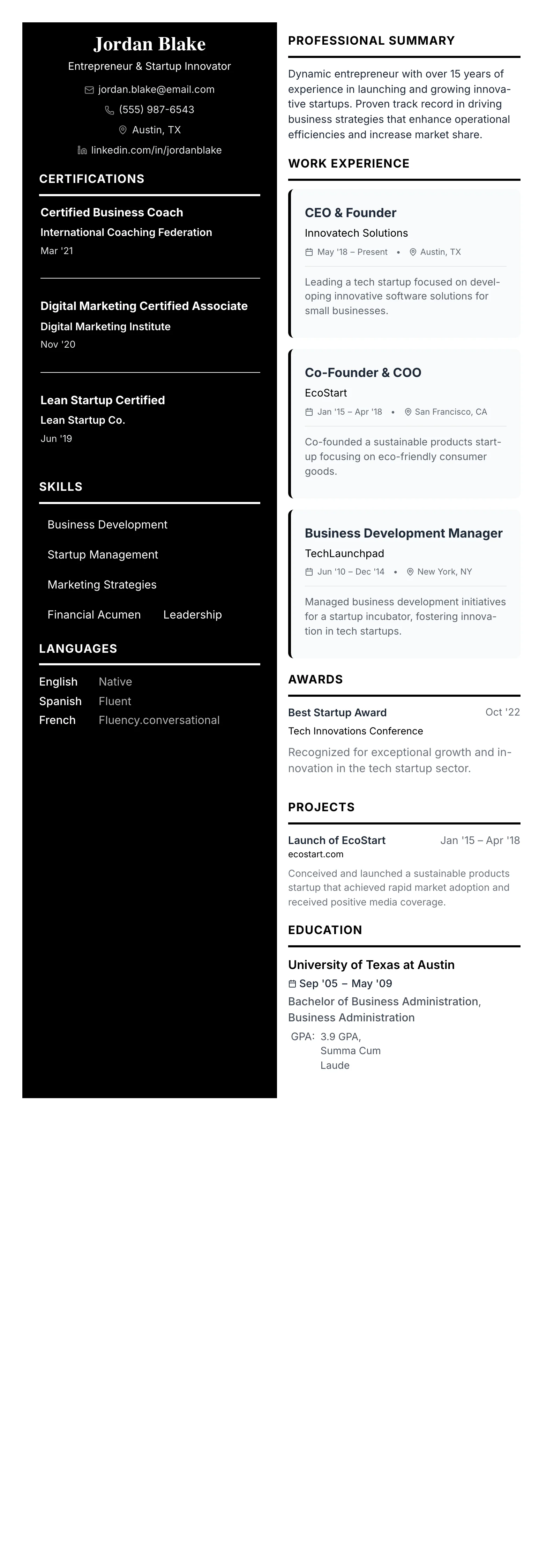 The 50/50 Split template preview