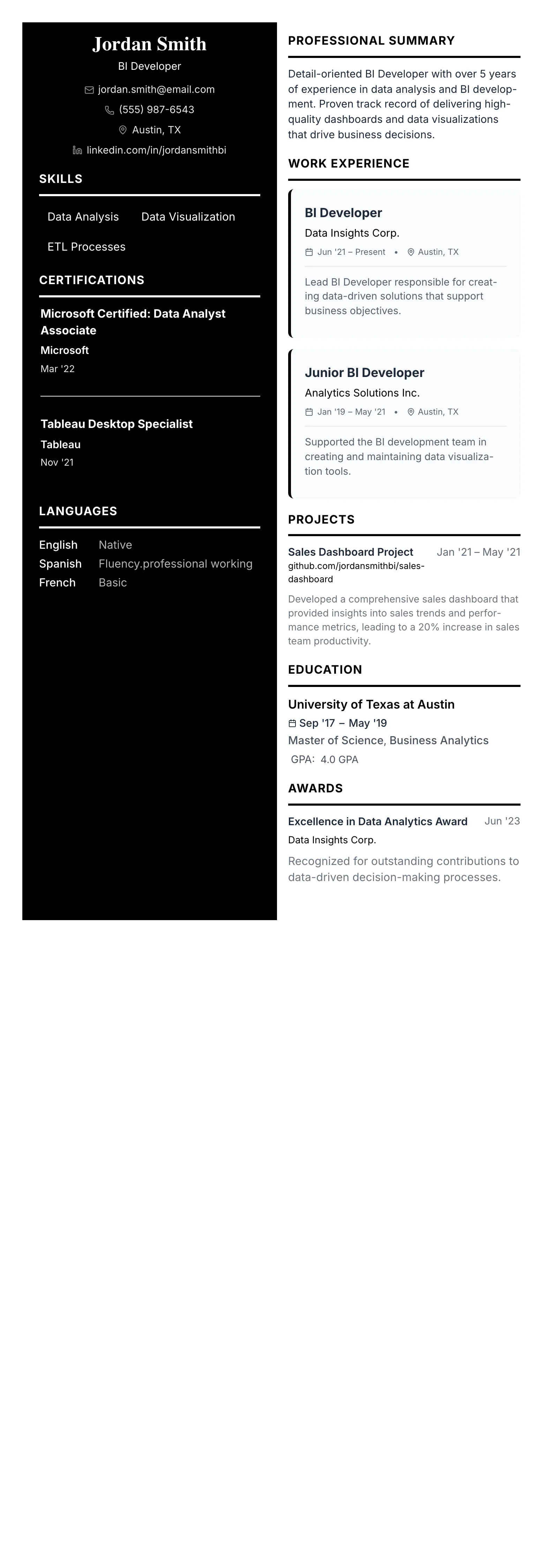 The 50/50 Split template preview