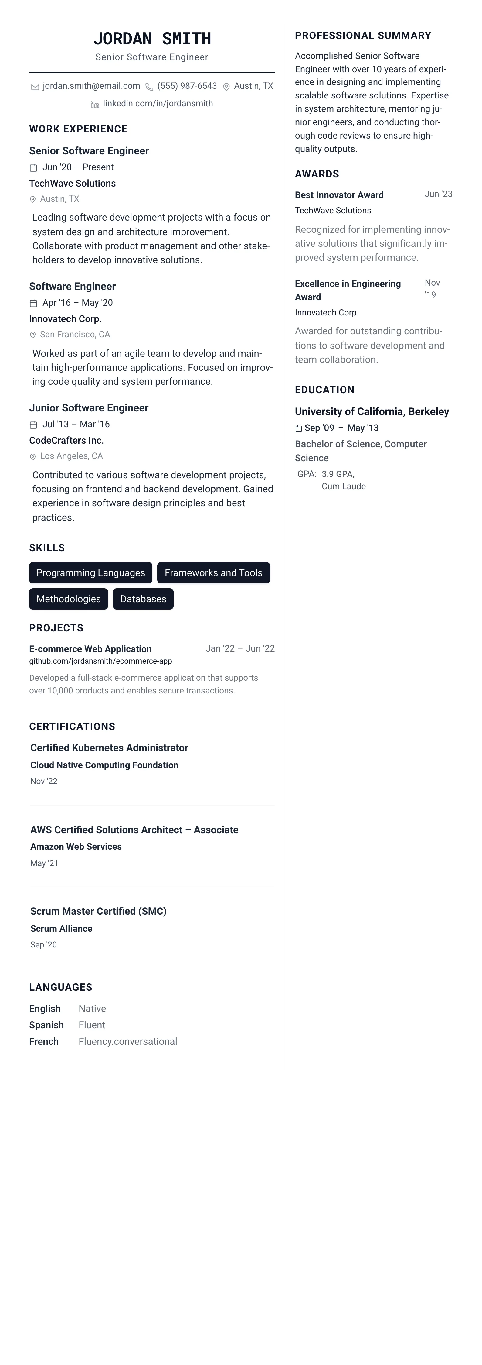 The Architect template preview