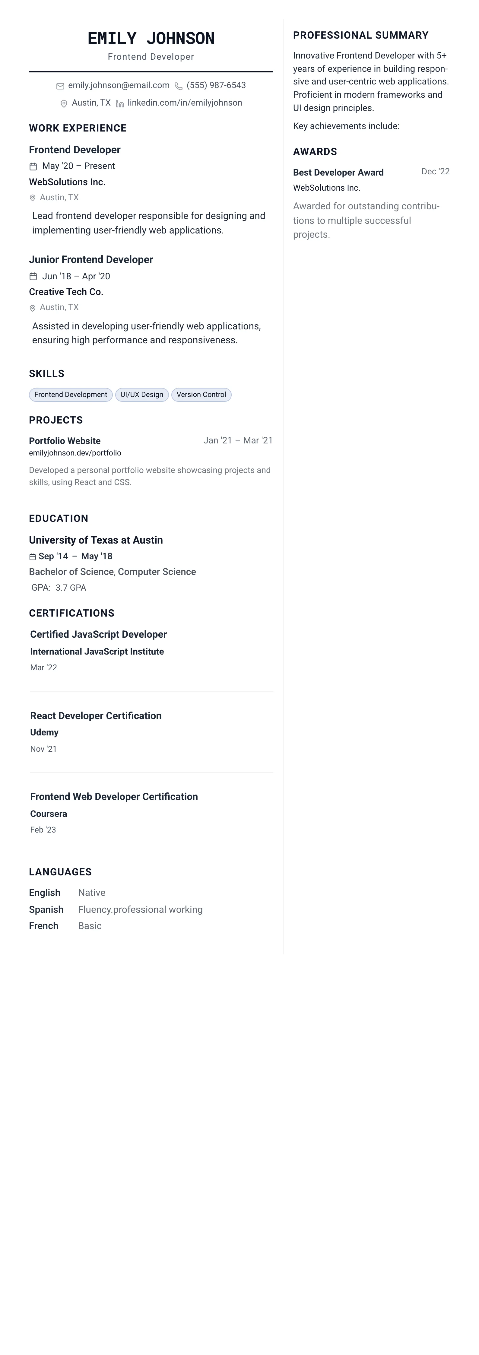 The Architect template preview