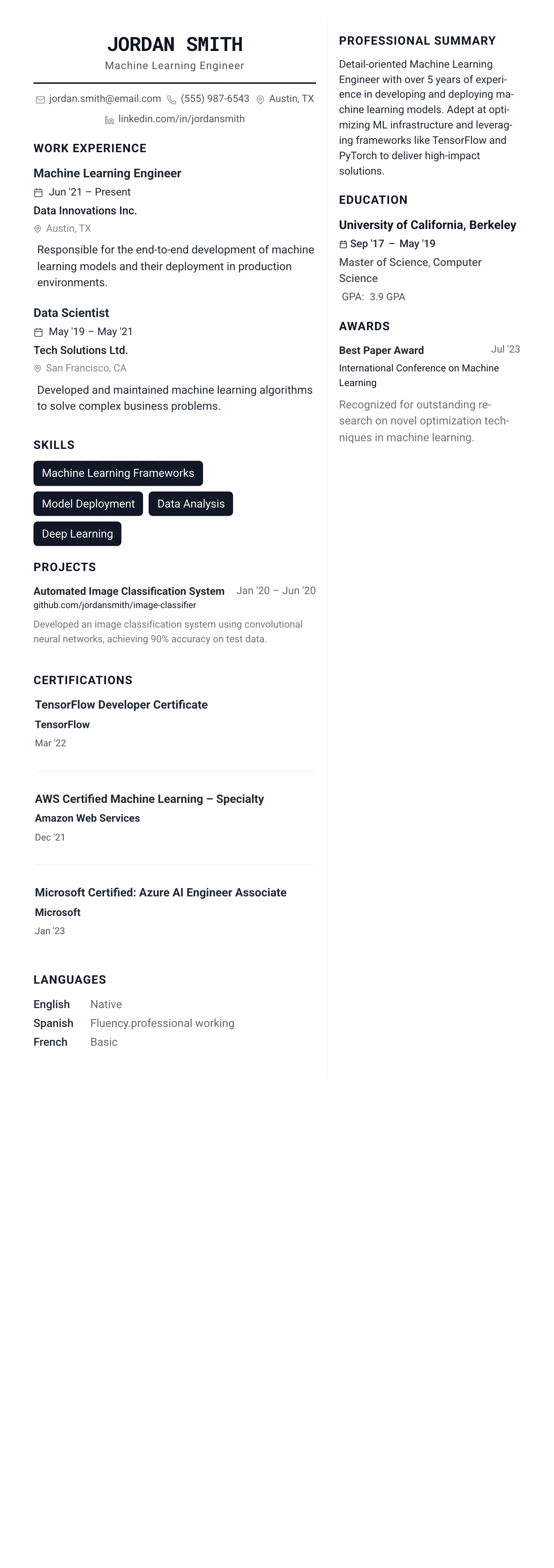 The Architect template preview