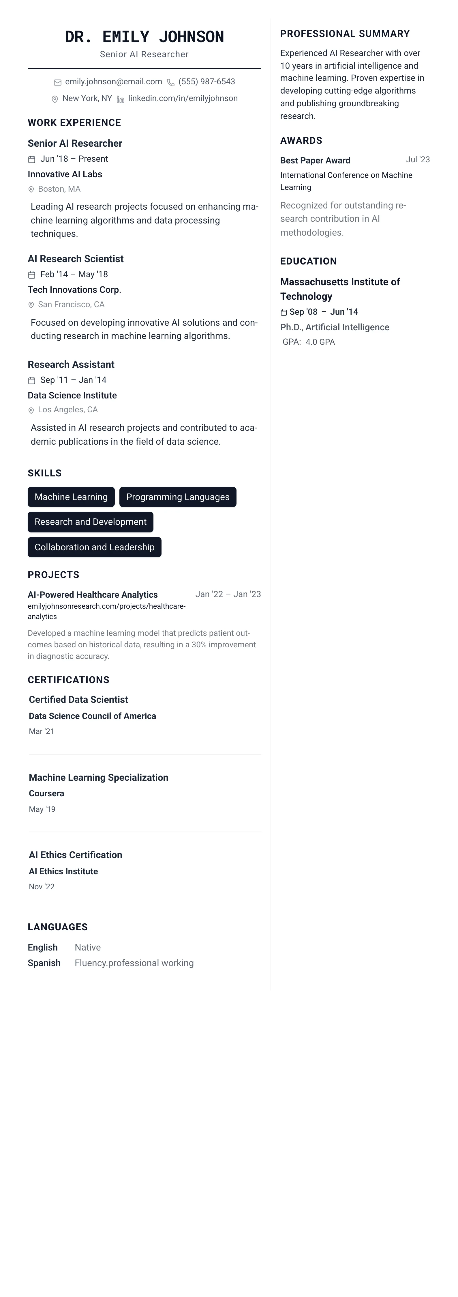 The Architect template preview