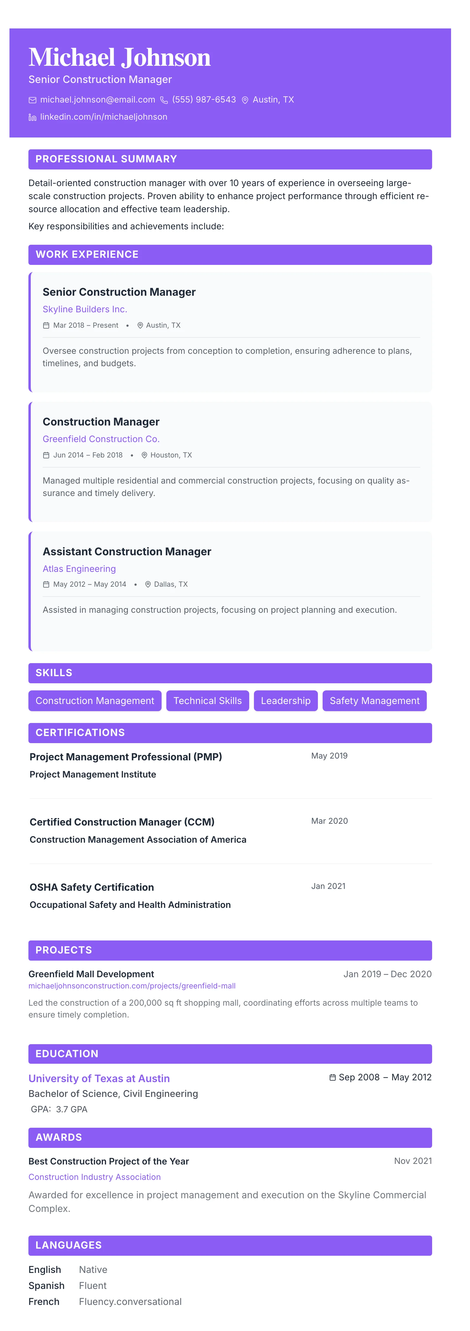 The Card Gallery template preview