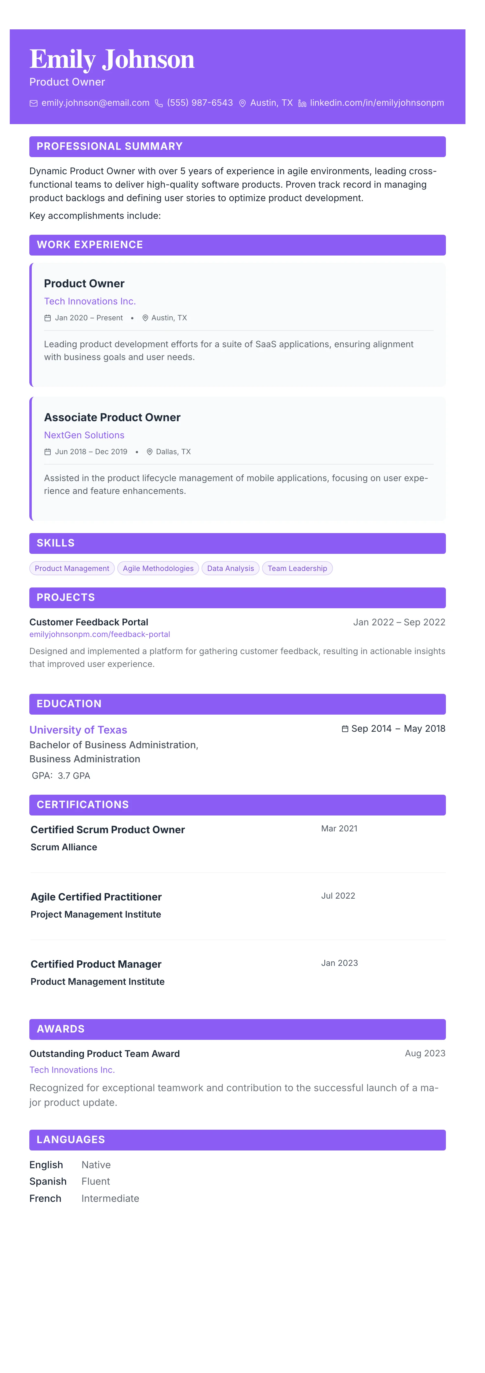 The Card Gallery template preview