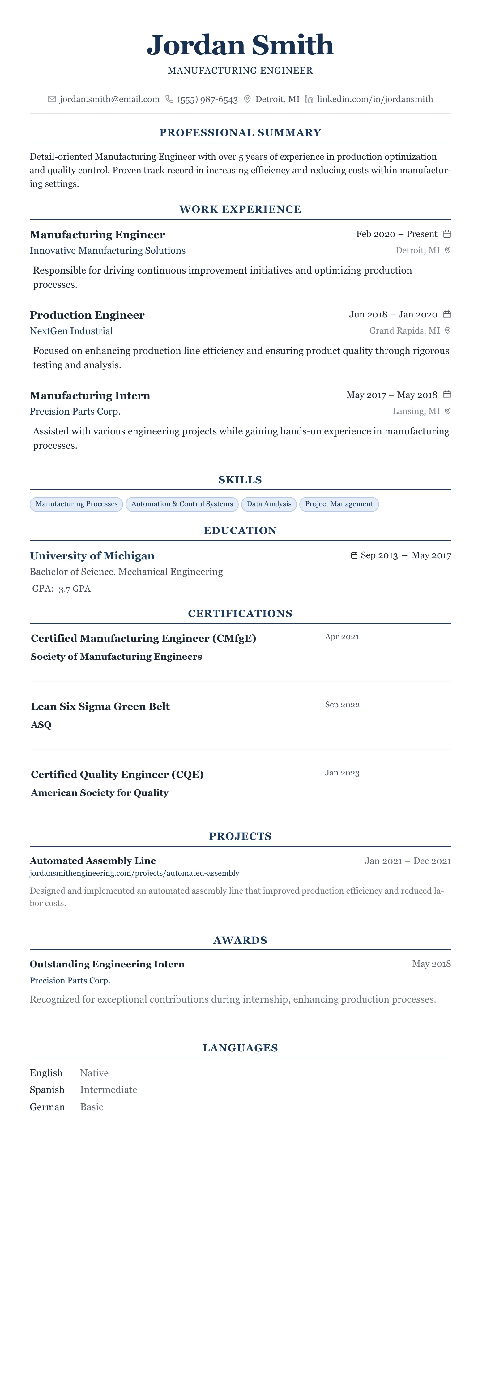 The Centered Formal template preview