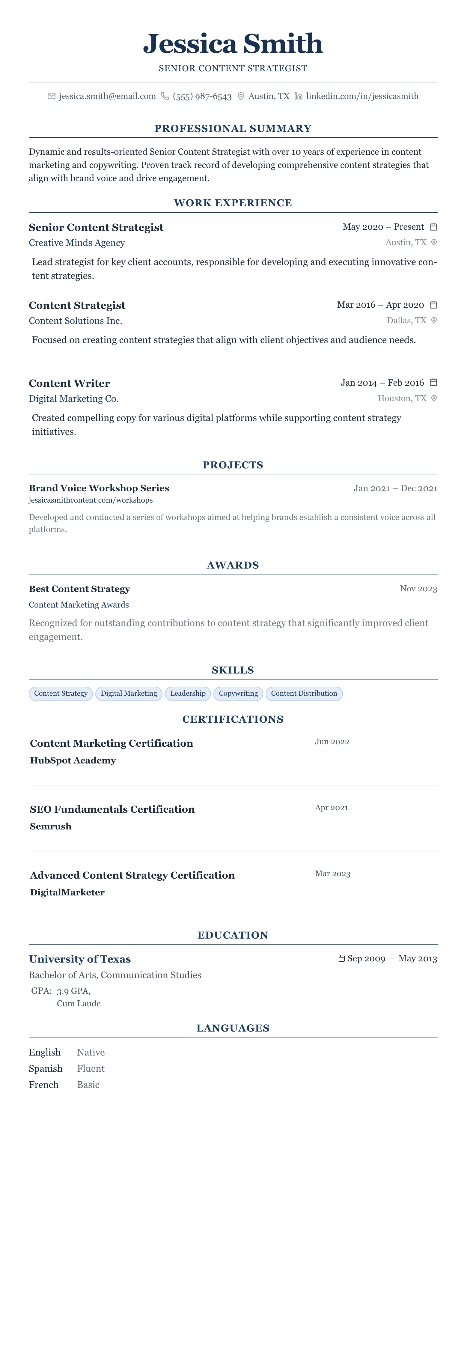 The Centered Formal template preview