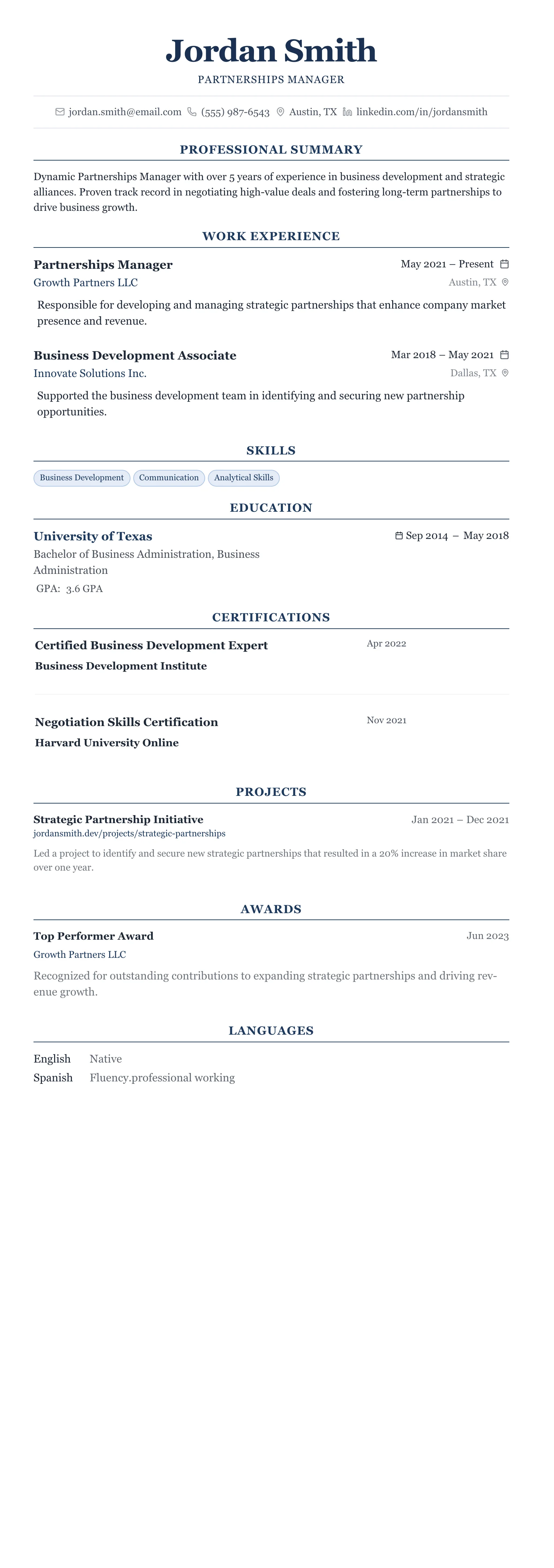 The Centered Formal template preview