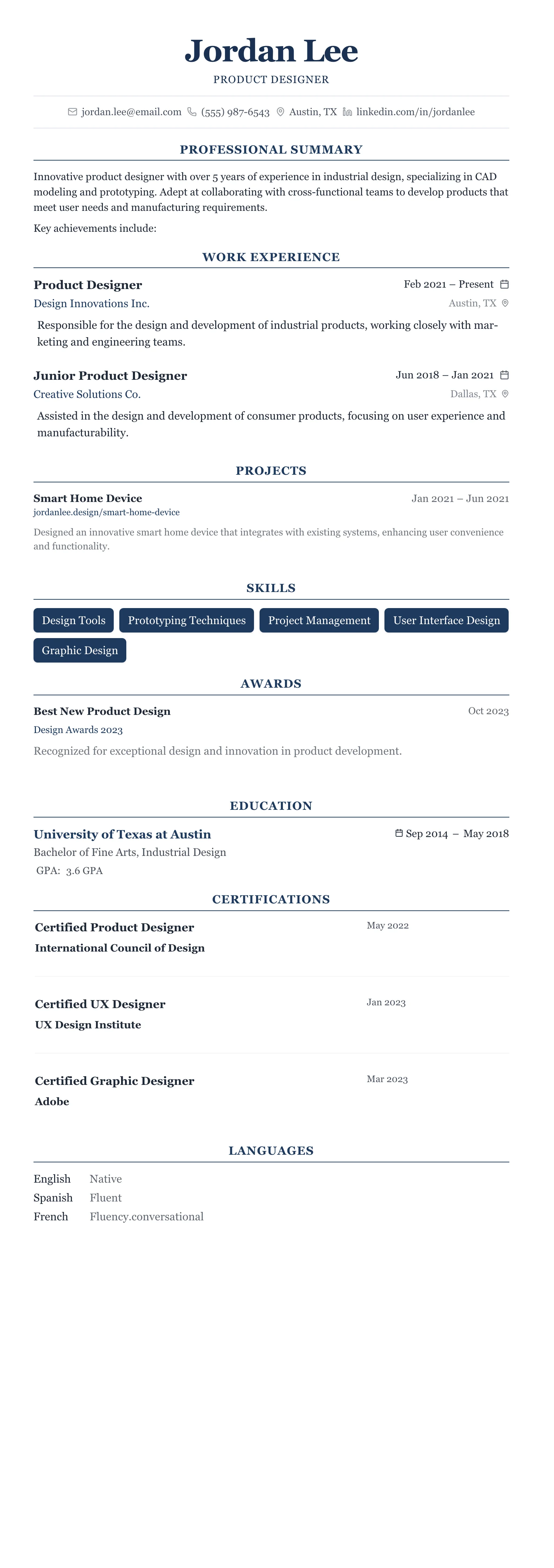 The Centered Formal template preview