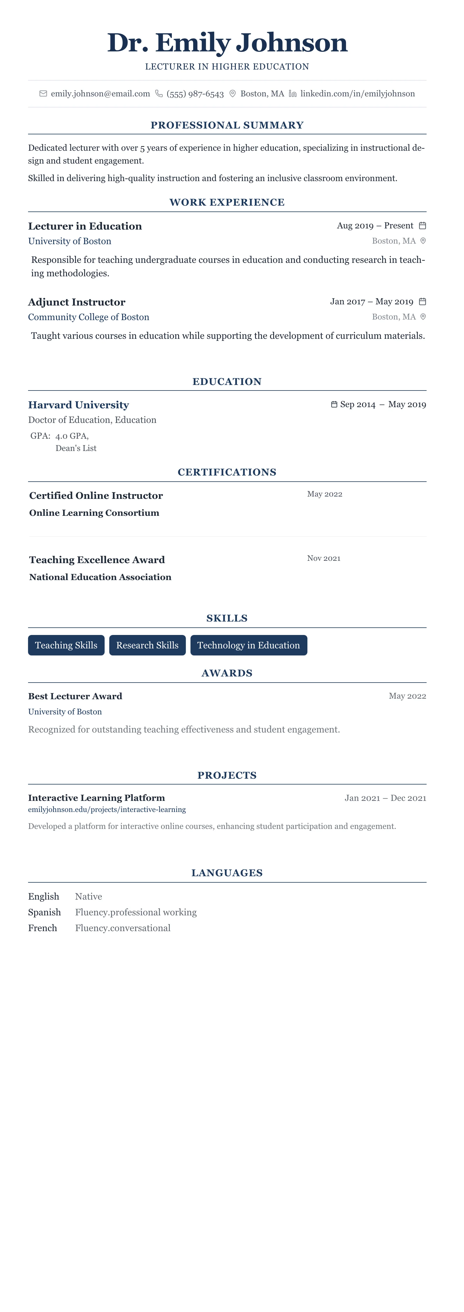 The Centered Formal template preview
