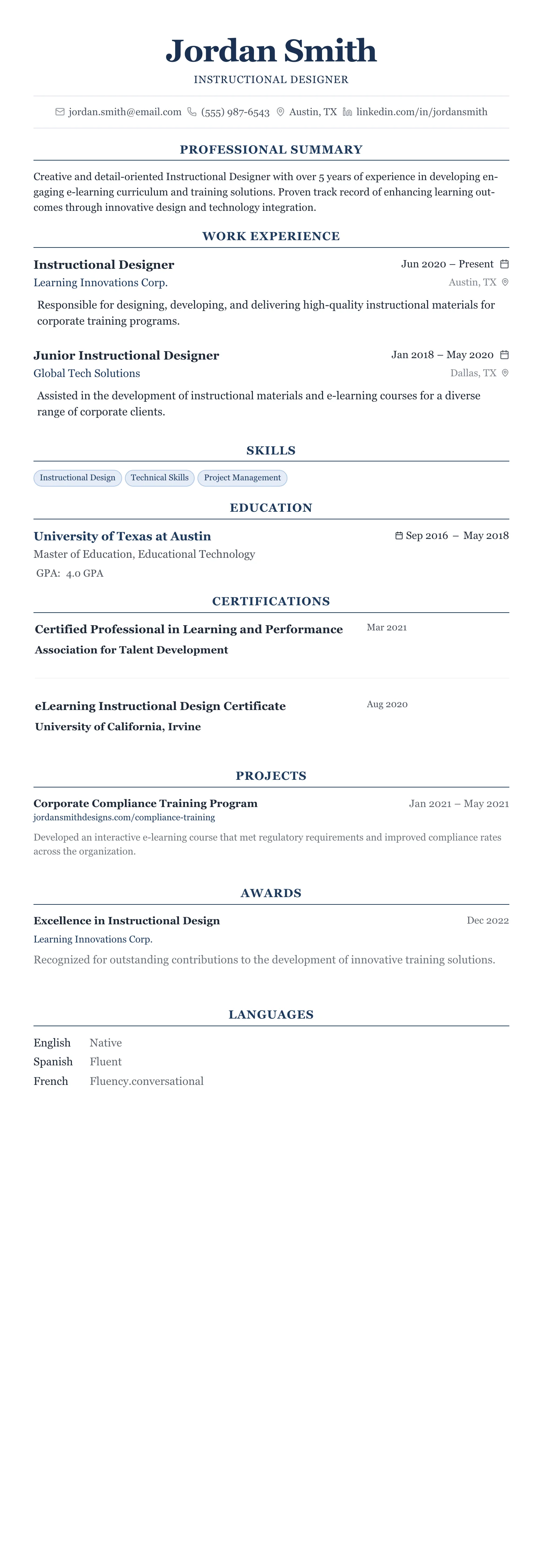 The Centered Formal template preview
