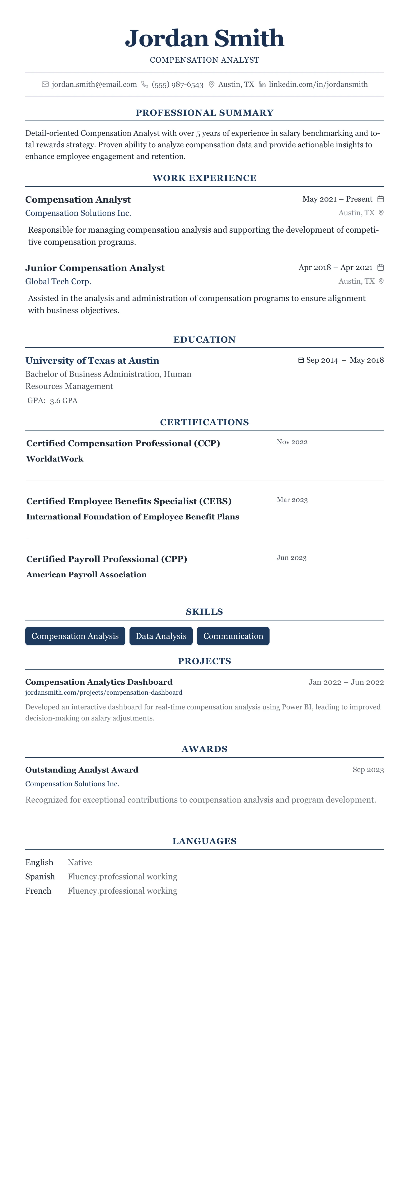 The Centered Formal template preview