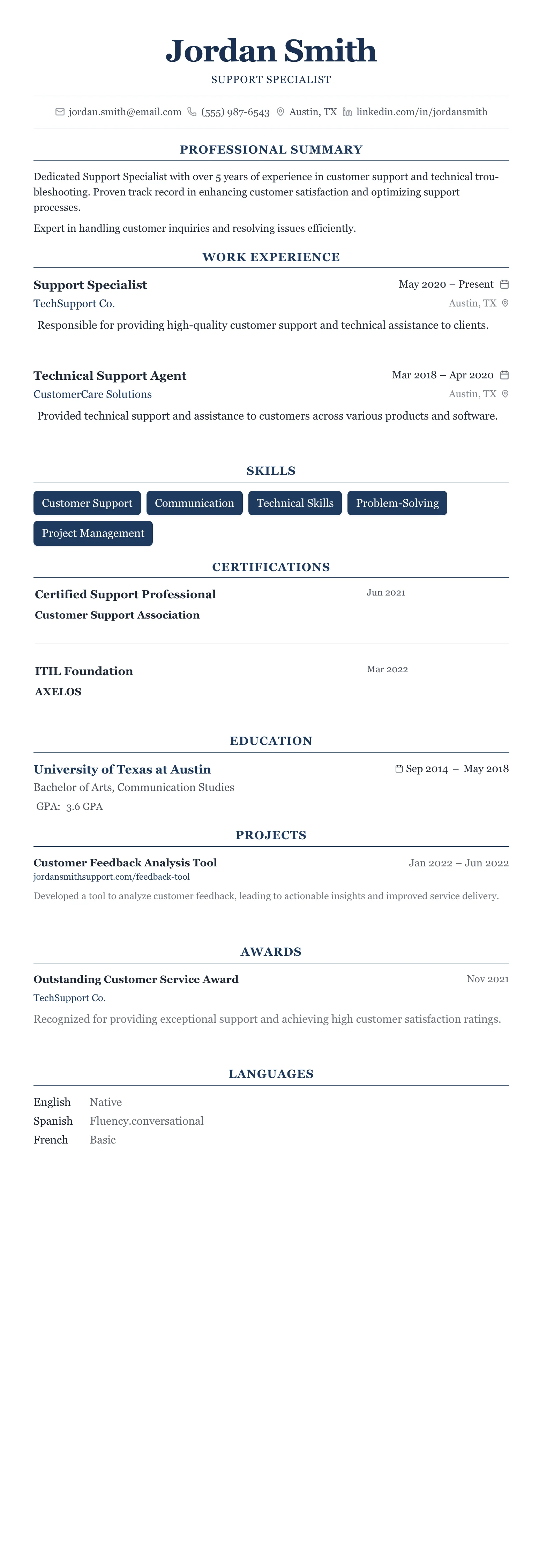 The Centered Formal template preview